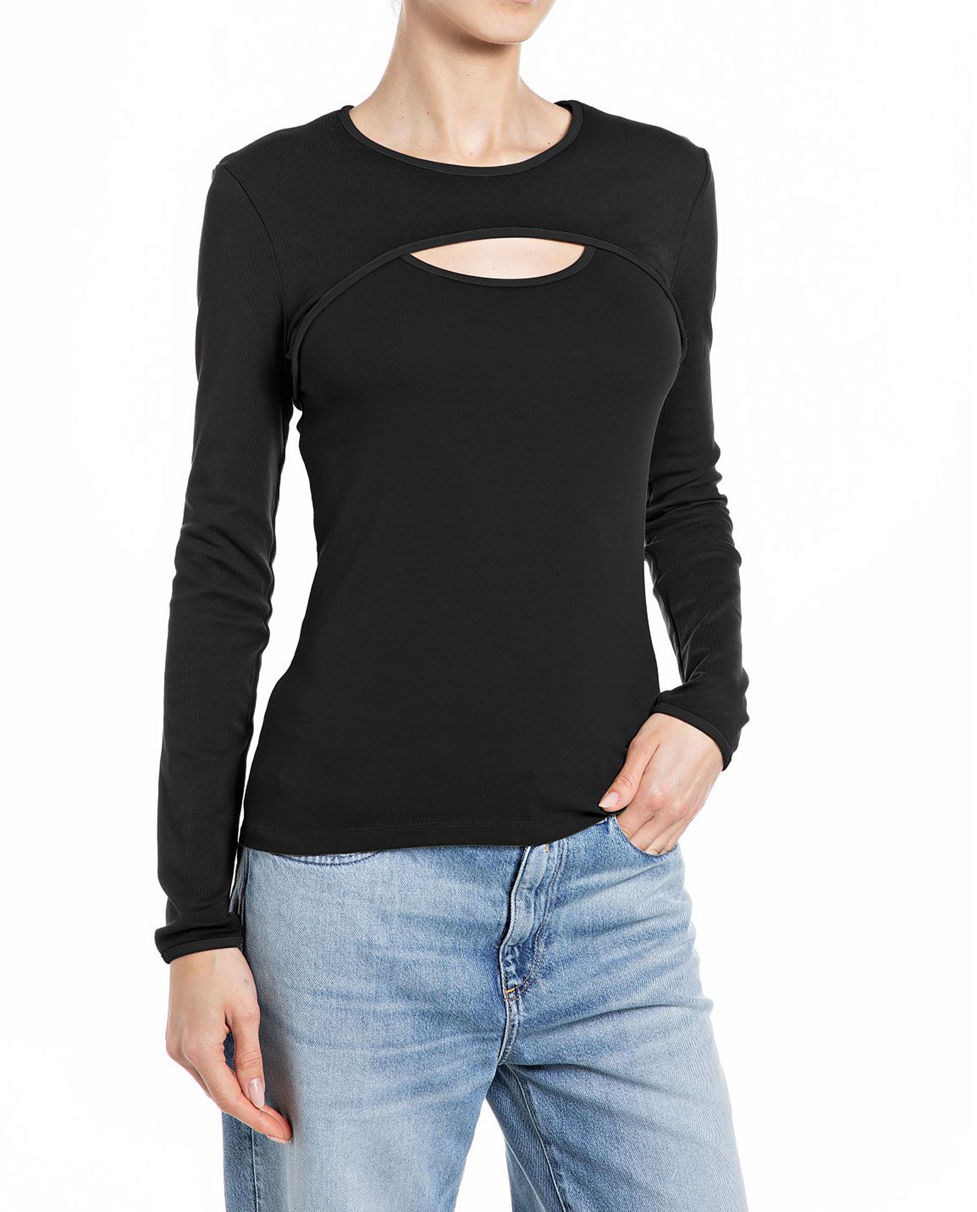 Camiseta de mujer ajustada con abertura en el pecho - Replay - Gris Gris-1