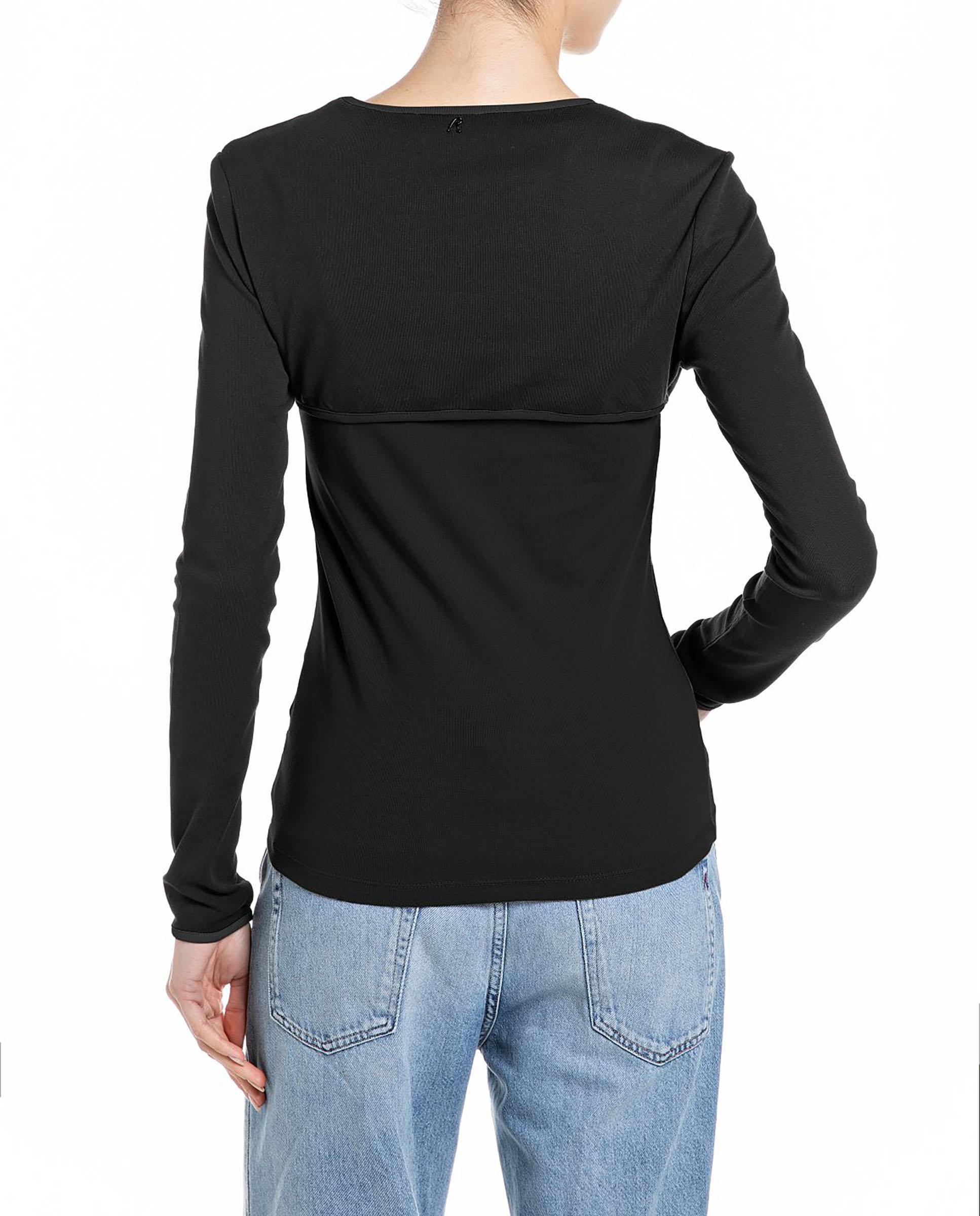 Camiseta de mujer ajustada con abertura en el pecho - Replay - Gris Gris-2