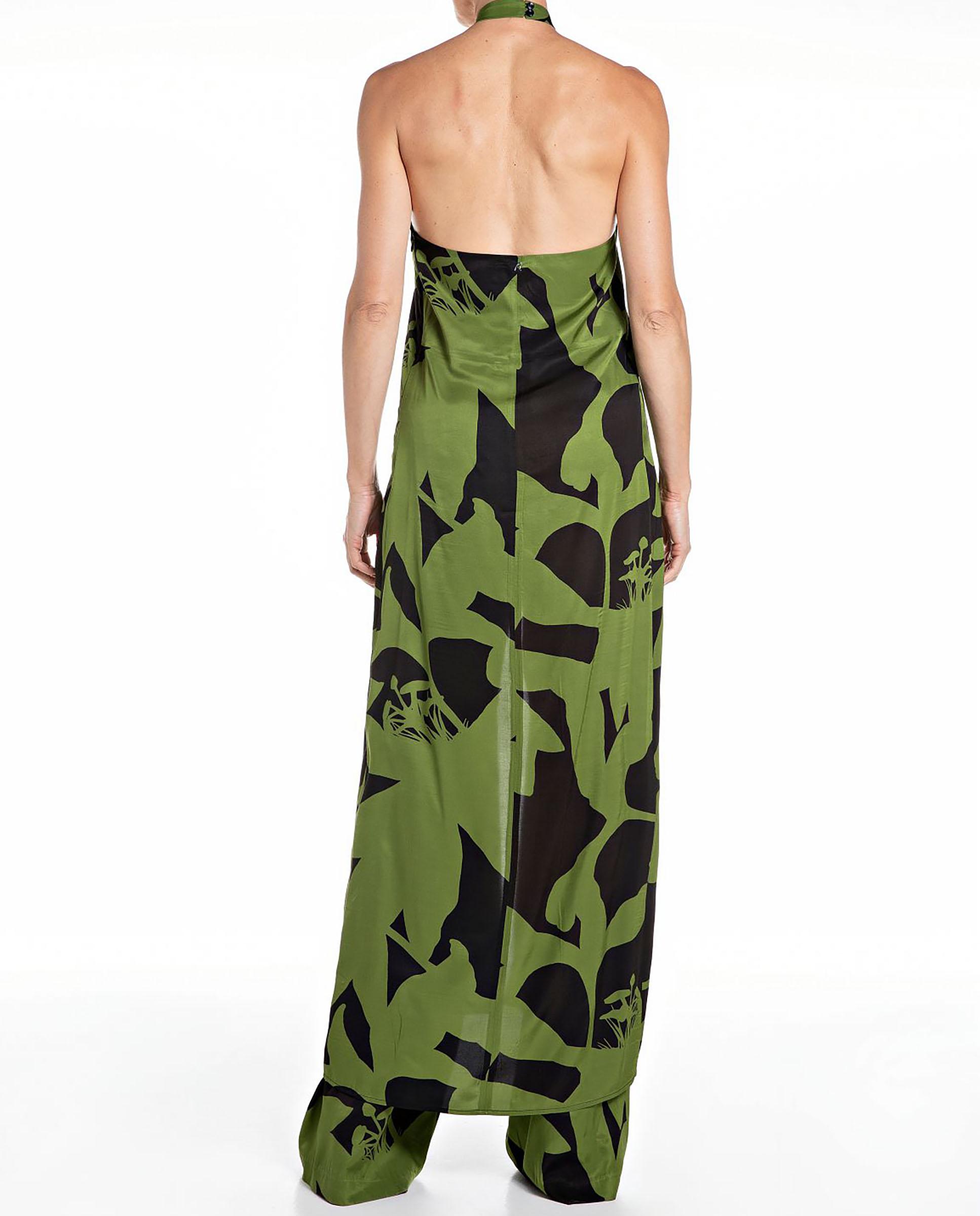 Vestido largo estampado con abertura frontal - Replay - Negro / Verde Negro / Verde-2