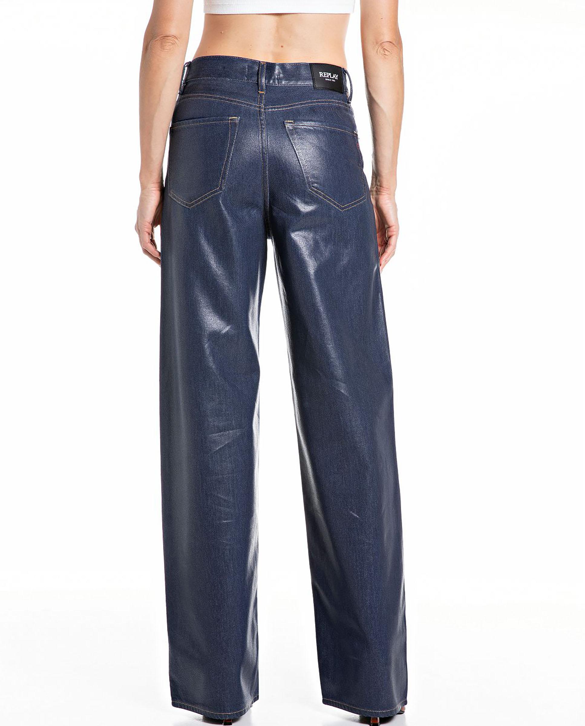 Vaquero ancho de mujer efecto coated cinco bolsillos - Replay - Azul oscuro Azul oscuro-2