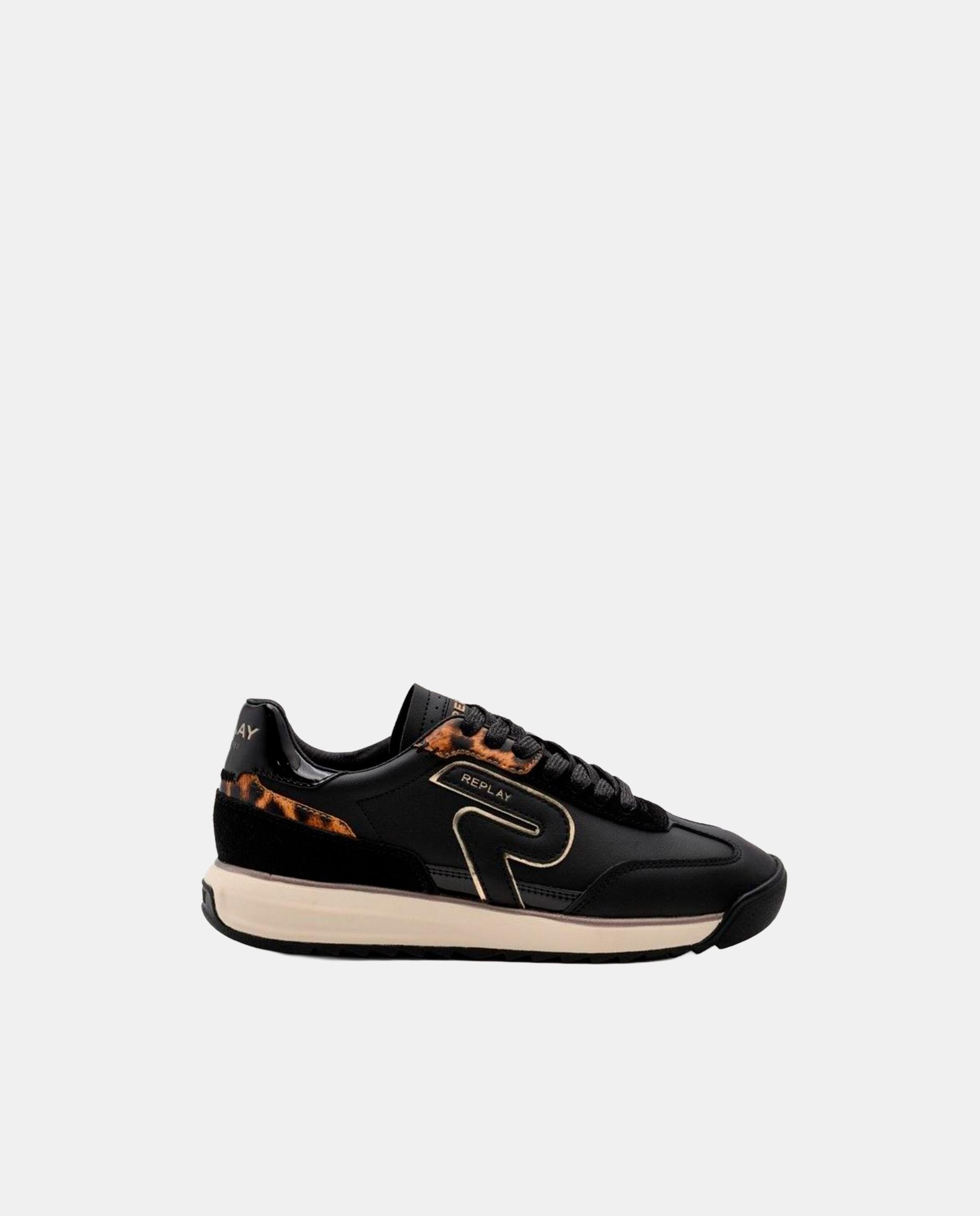 Imagen 0 de Zapatillas deportivas de mujer de piel con cordones Negro