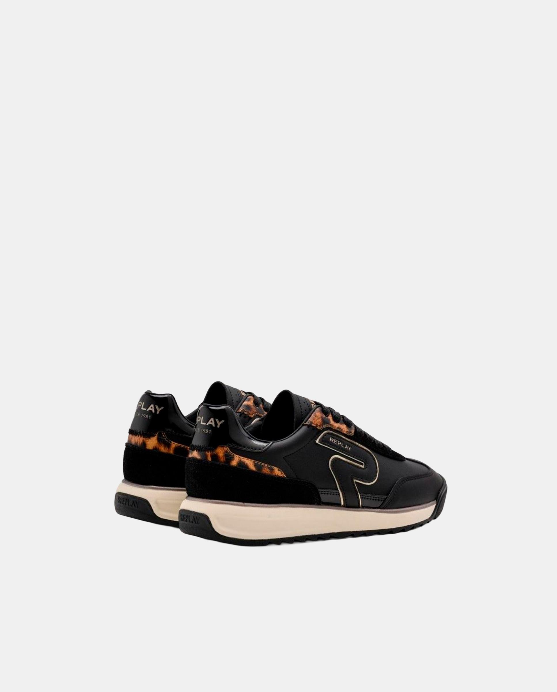 Zapatillas deportivas de mujer de piel con cordones - Replay - Negro Negro-2