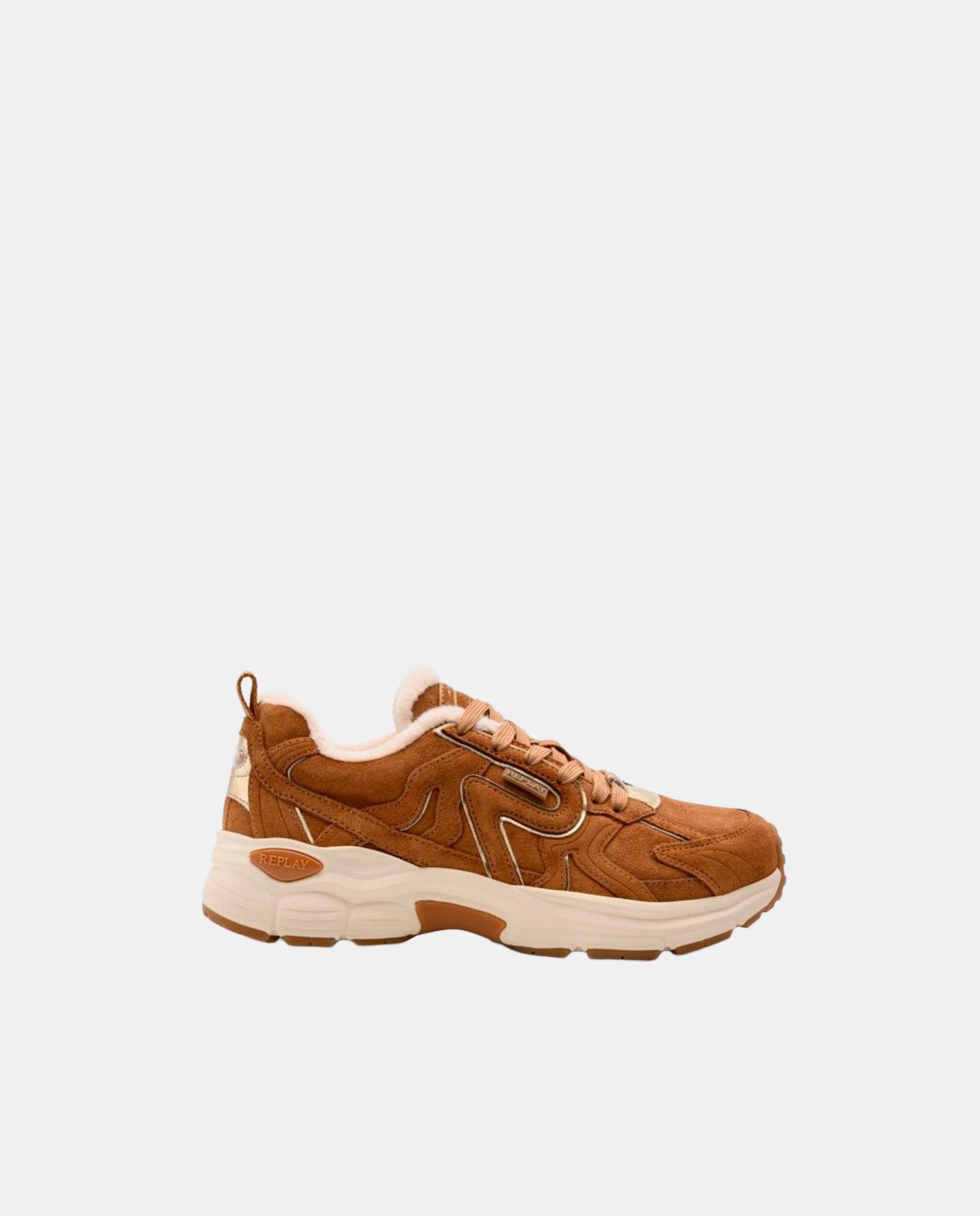 Imagen 0 de Zapatillas deportivas de mujer de piel con cordones y forro interior Camel