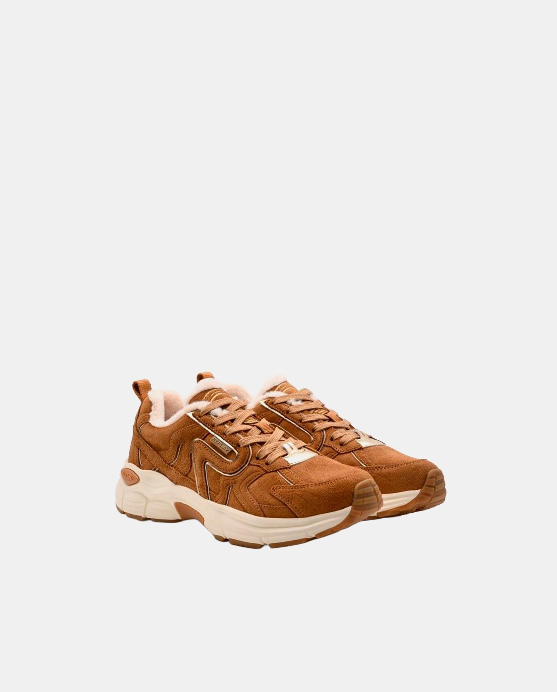 Zapatillas deportivas de mujer de piel con cordones y forro interior - Replay - Camel Camel-3