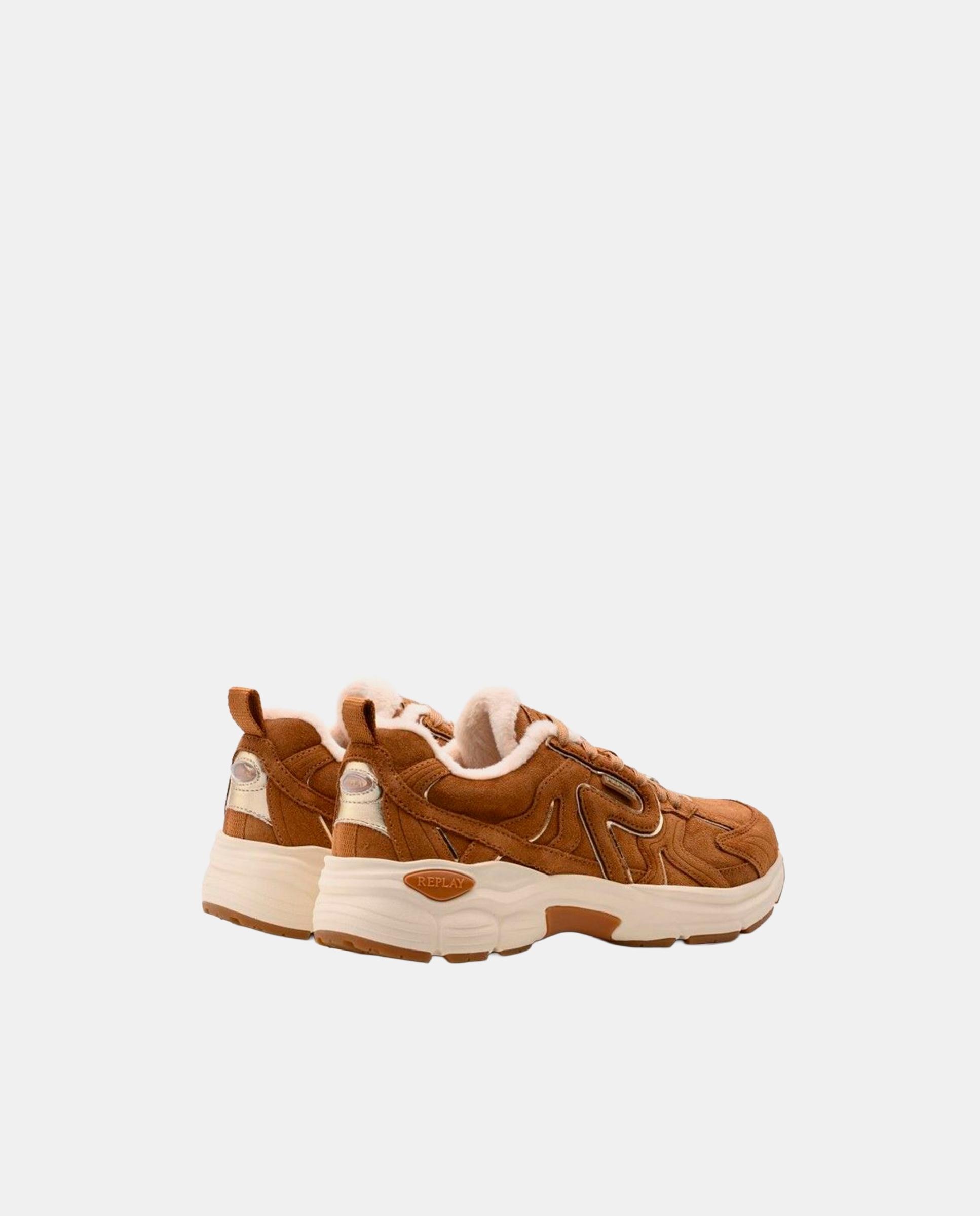 Zapatillas deportivas de mujer de piel con cordones y forro interior - Replay - Camel Camel-2