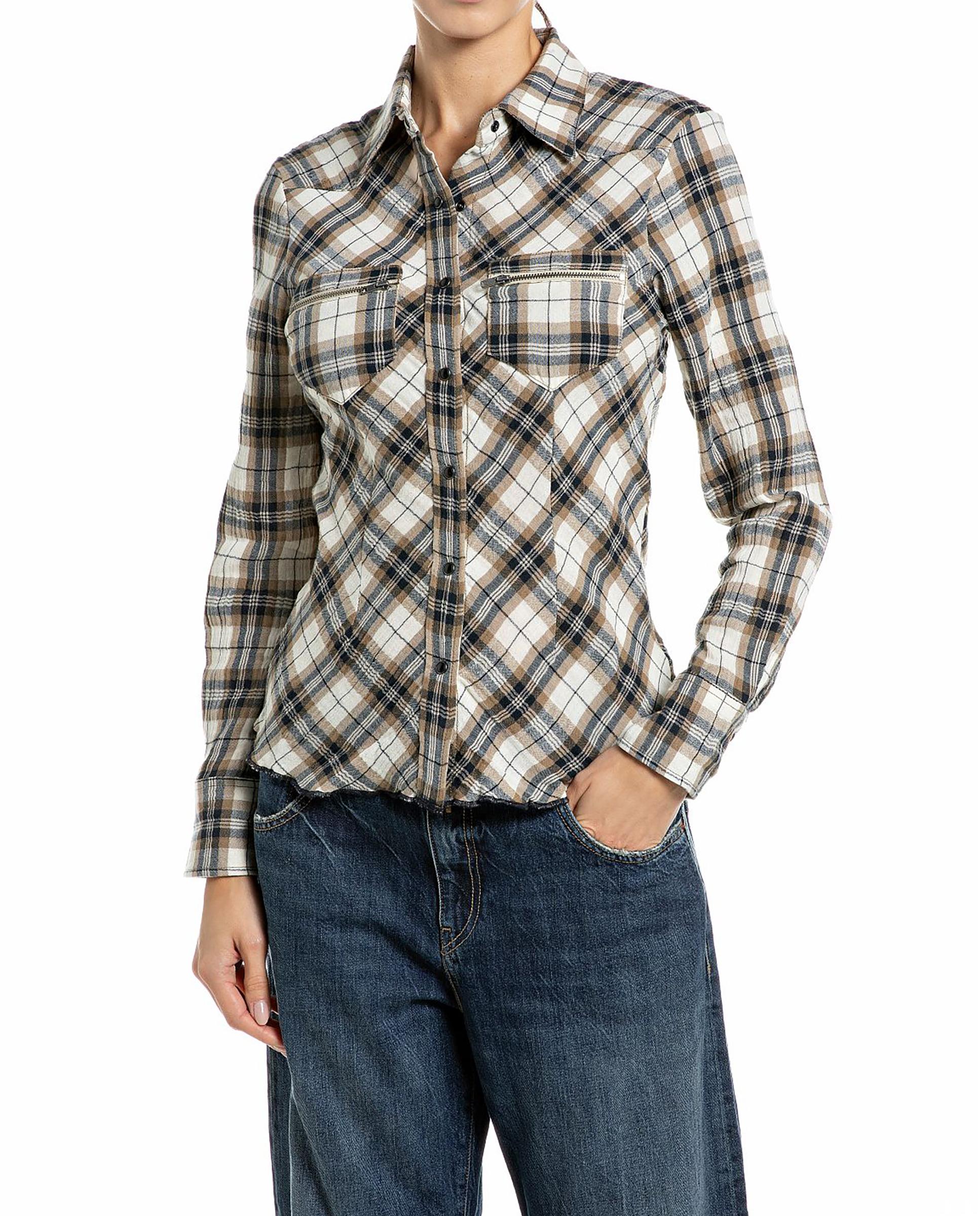 Imagen 1 de Camisa de mujer de algodón con estampado de cuadros Multicolor