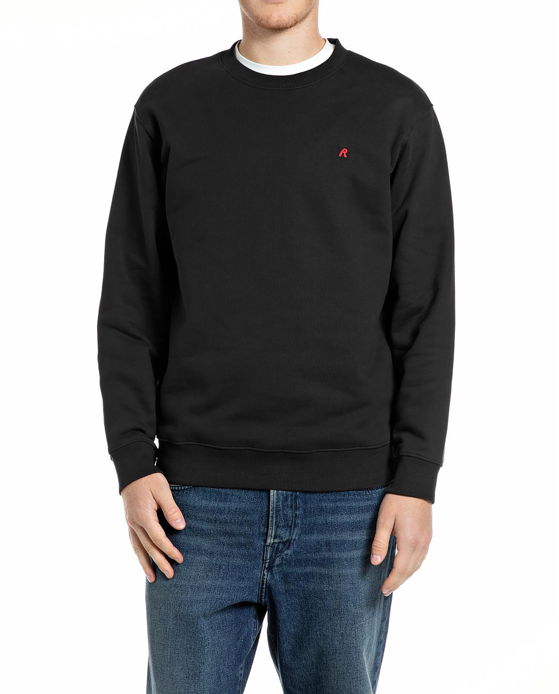 Sudadera de hombre de cuello redondo con r bordada - Replay - Negro Negro-1