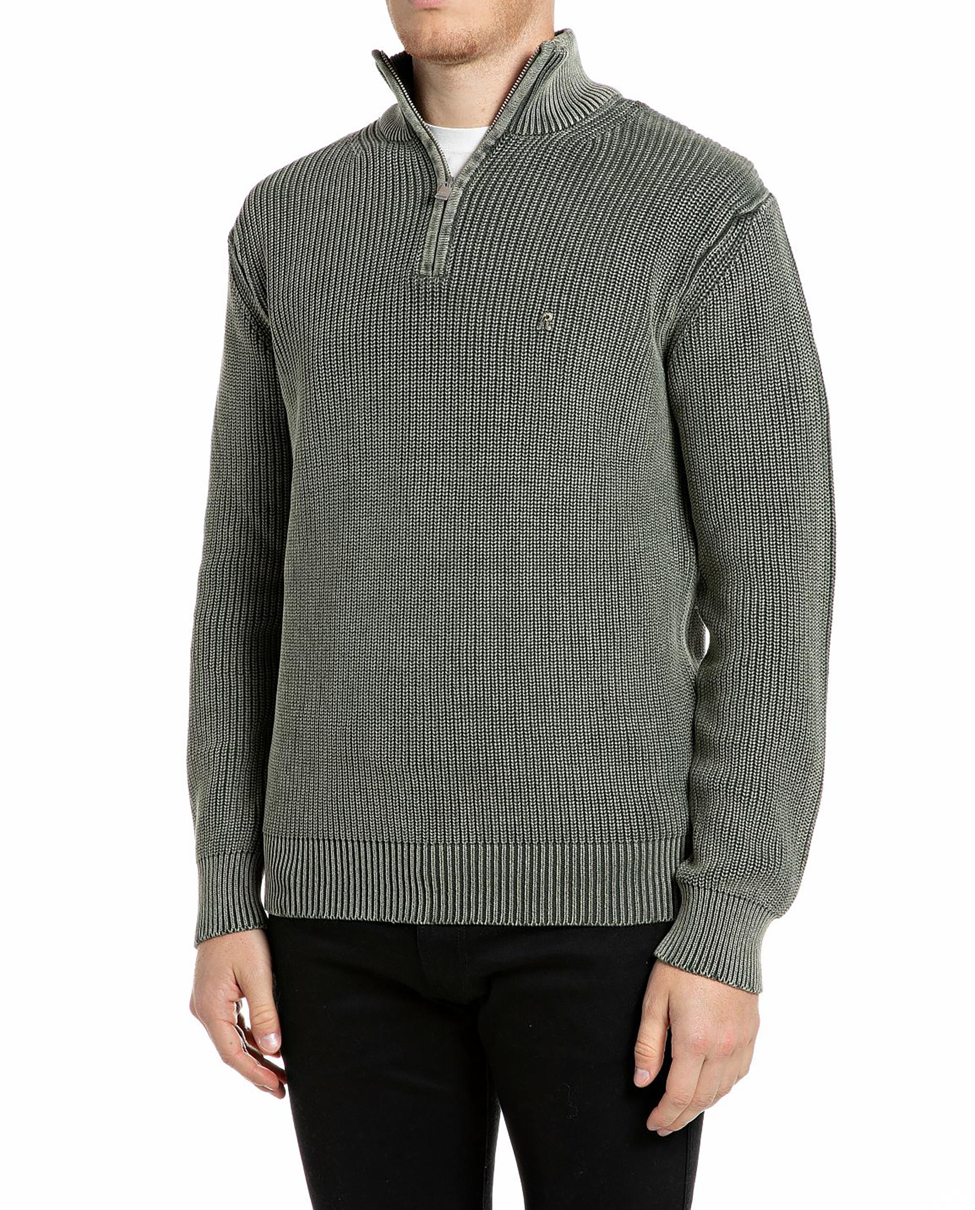 Imagen 1 de Jersey de hombre de algodón con cuello alto con cremallera Verde militar