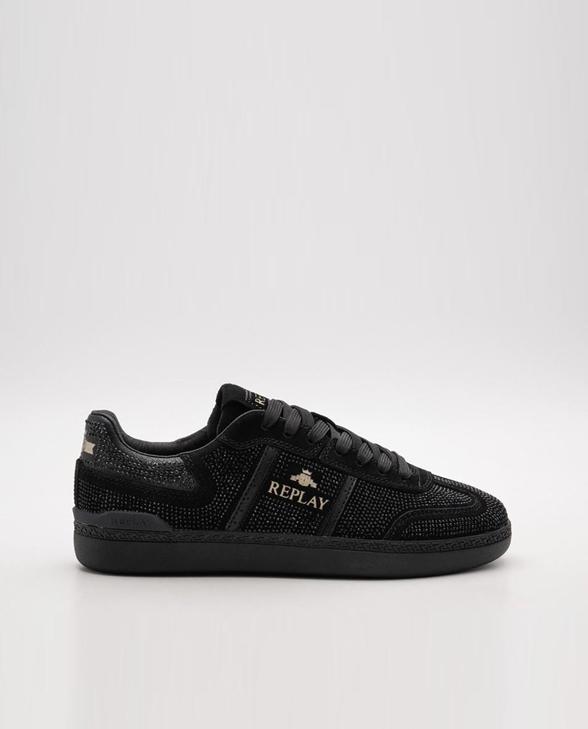 Imagen 0 de Zapatillas deportivas de mujer con cordones  e imitaciones de cristales Negro