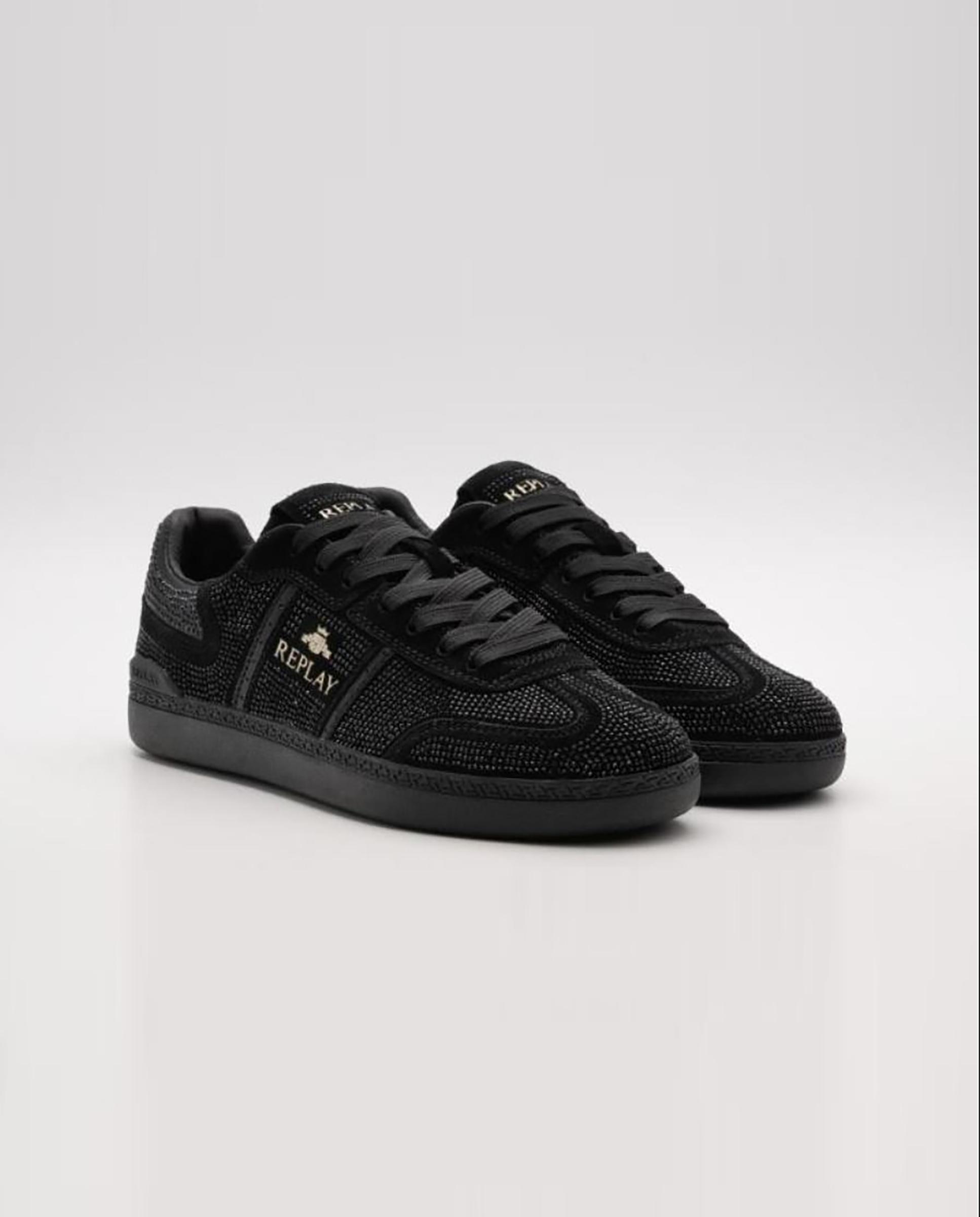 Zapatillas deportivas de mujer con cordones e imitaciones de cristales - Replay - Negro Negro-3