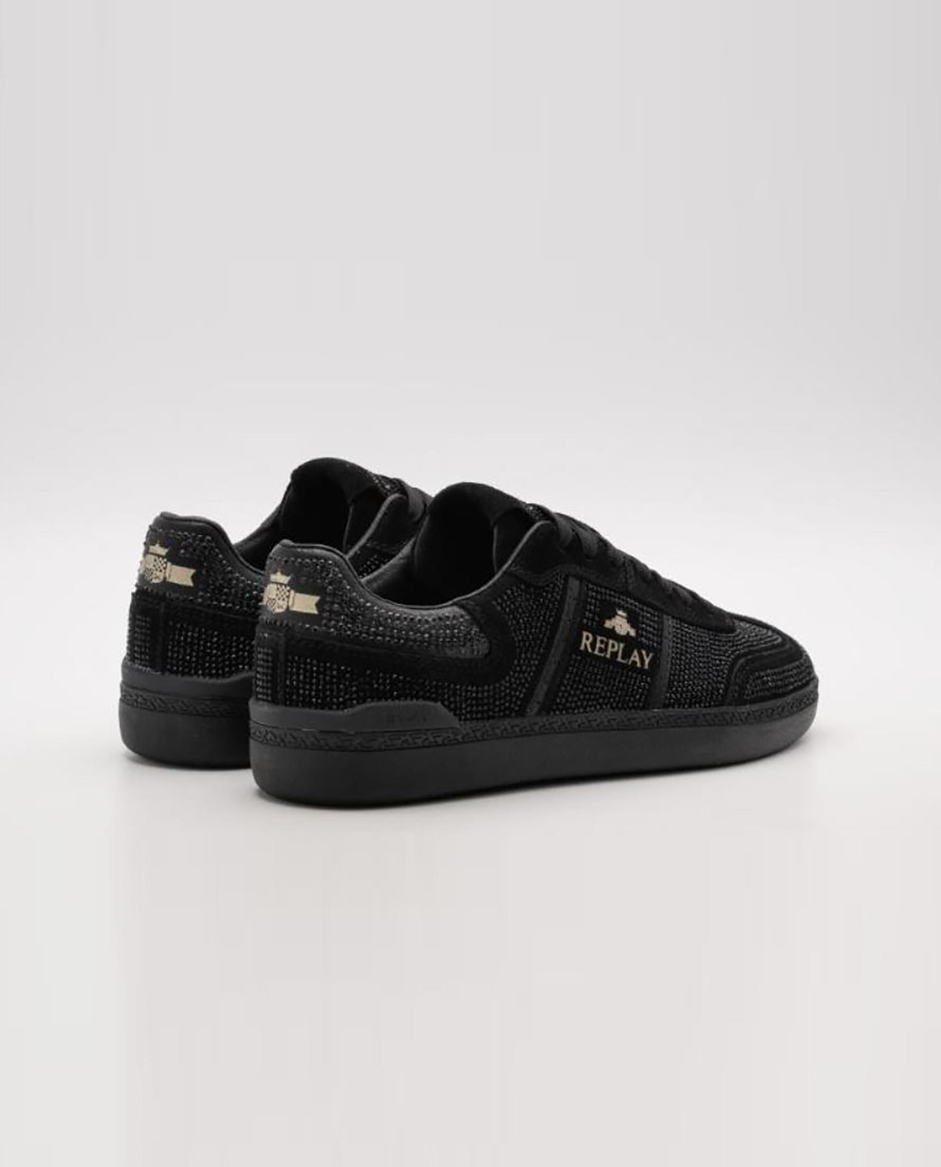 Zapatillas deportivas de mujer con cordones e imitaciones de cristales - Replay - Negro Negro-2