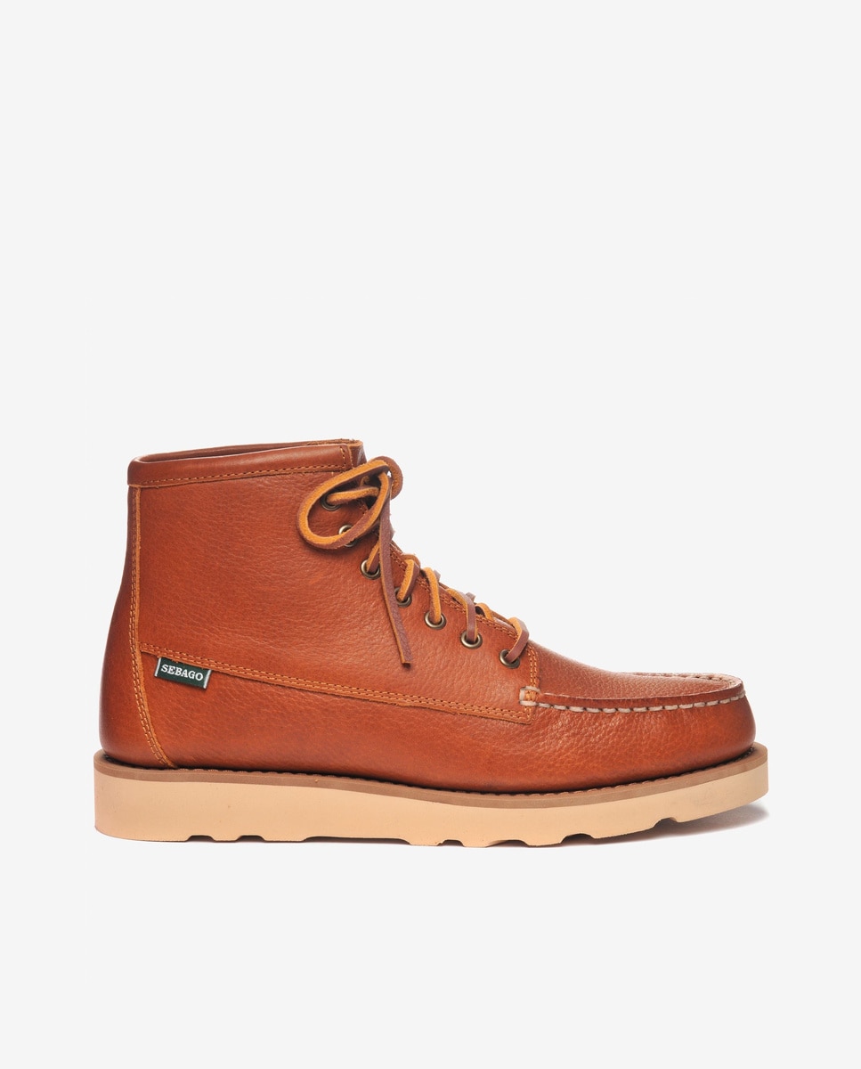 Imagen 1 de Botas de hombre de piel con puntera moc y cordones Marrón