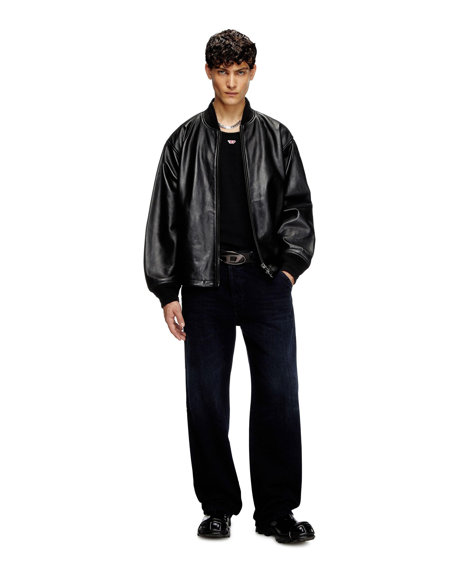 Diesel - Chaqueta de hombre de piel con cierre de cremallera.