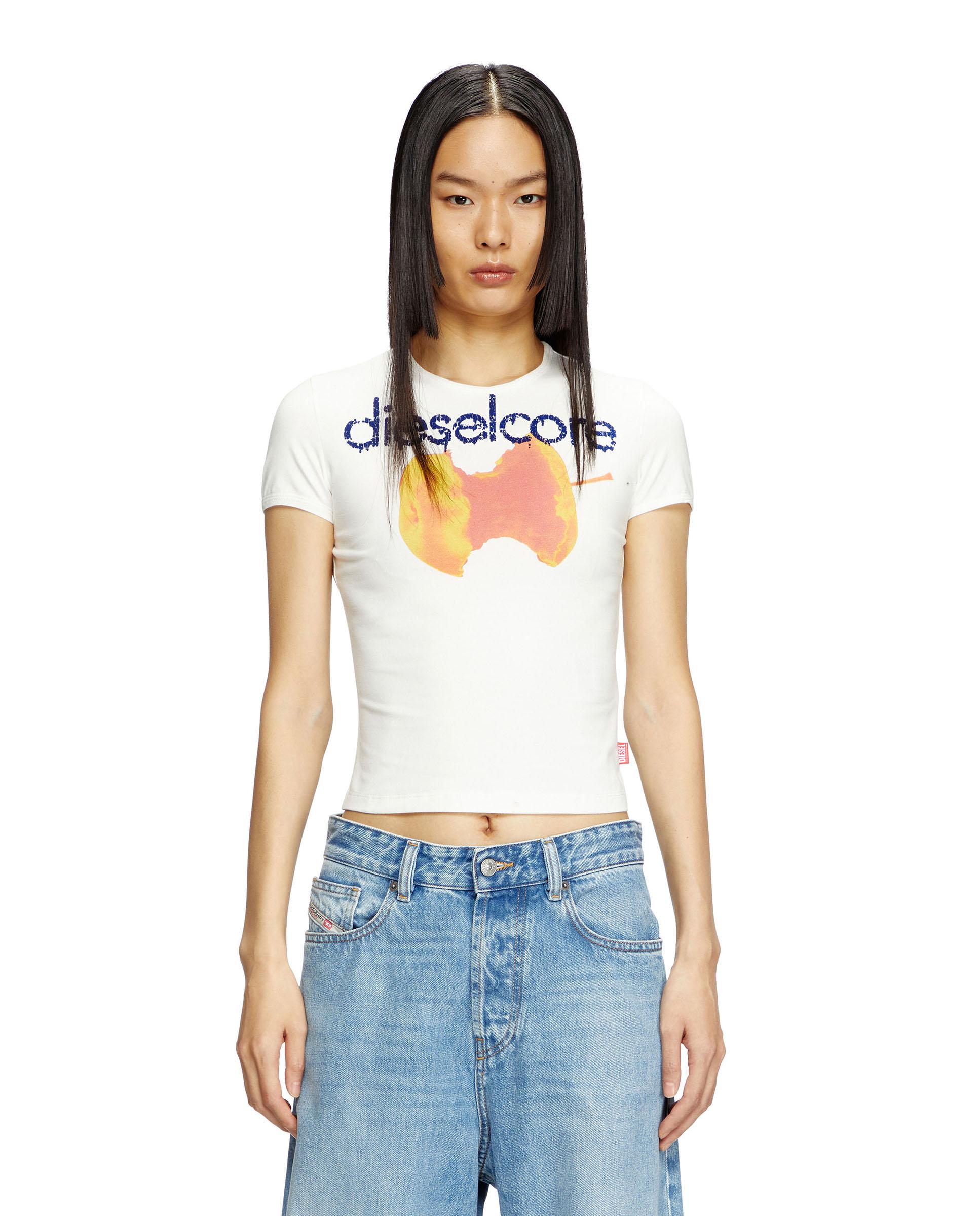 Diesel - Camiseta de mujer de manga corta con dibujo frontal.