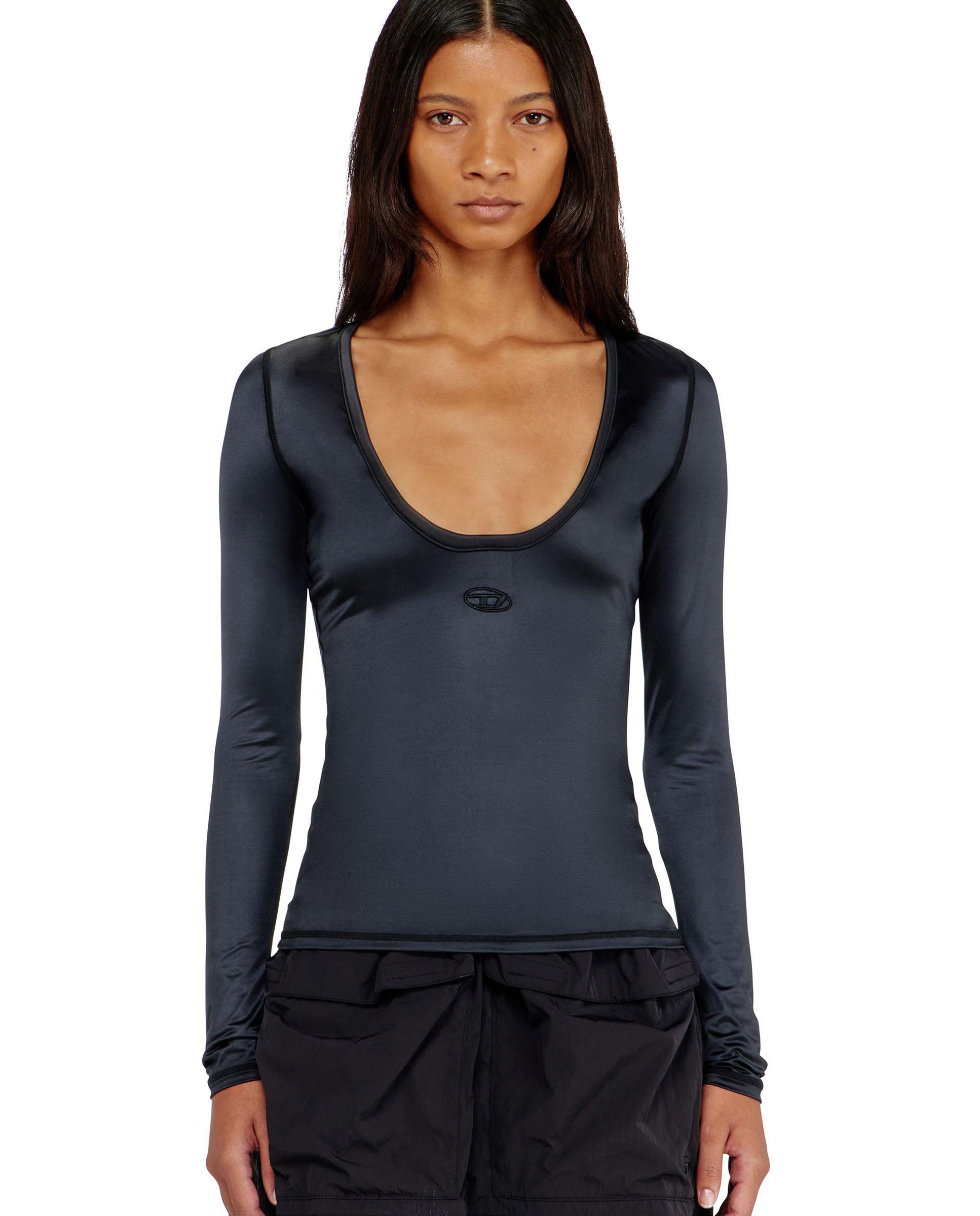 Imagen 0 de Top de mujer con escote redondo y oval d bordado Negro