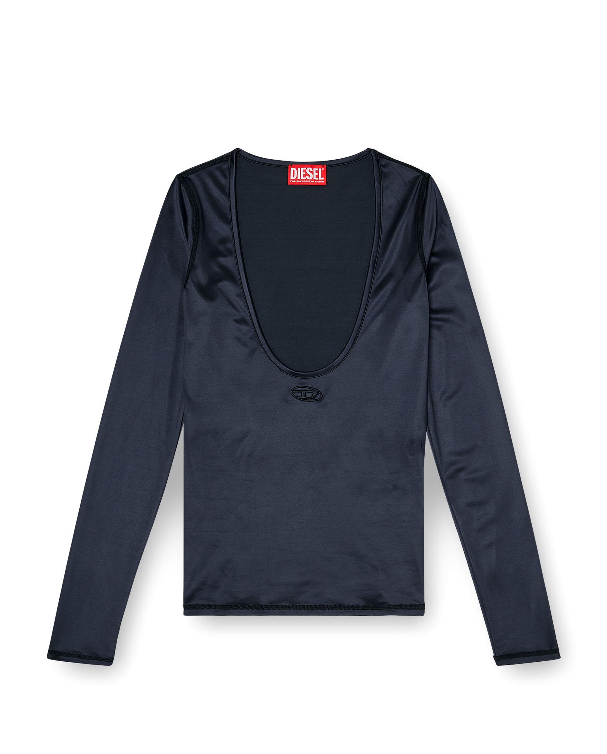 Top de mujer con escote redondo y oval d bordado - Diesel - Negro Negro-4