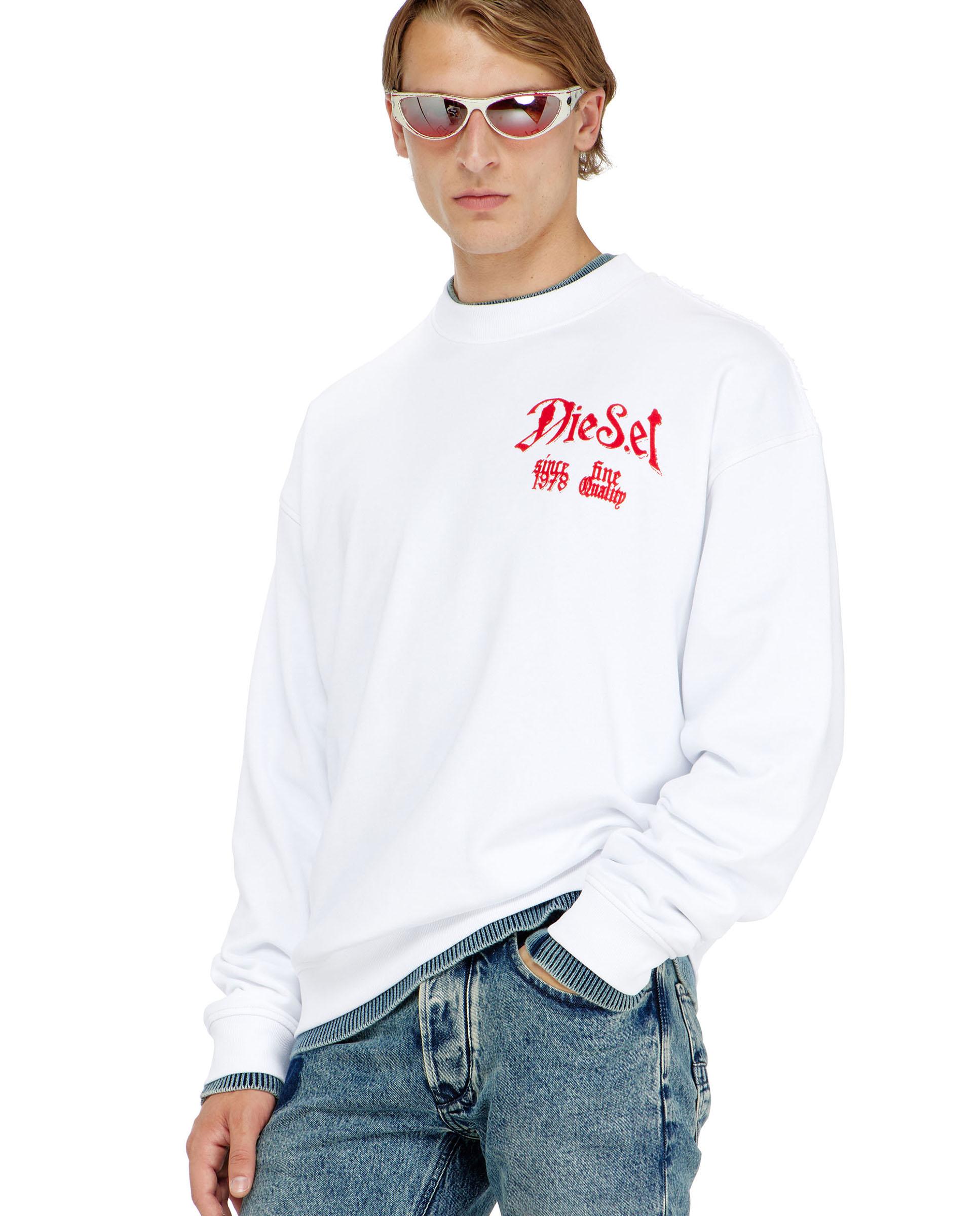 Sudadera de hombre de algodón con gráficos flocados - Diesel - Blanco Blanco-1