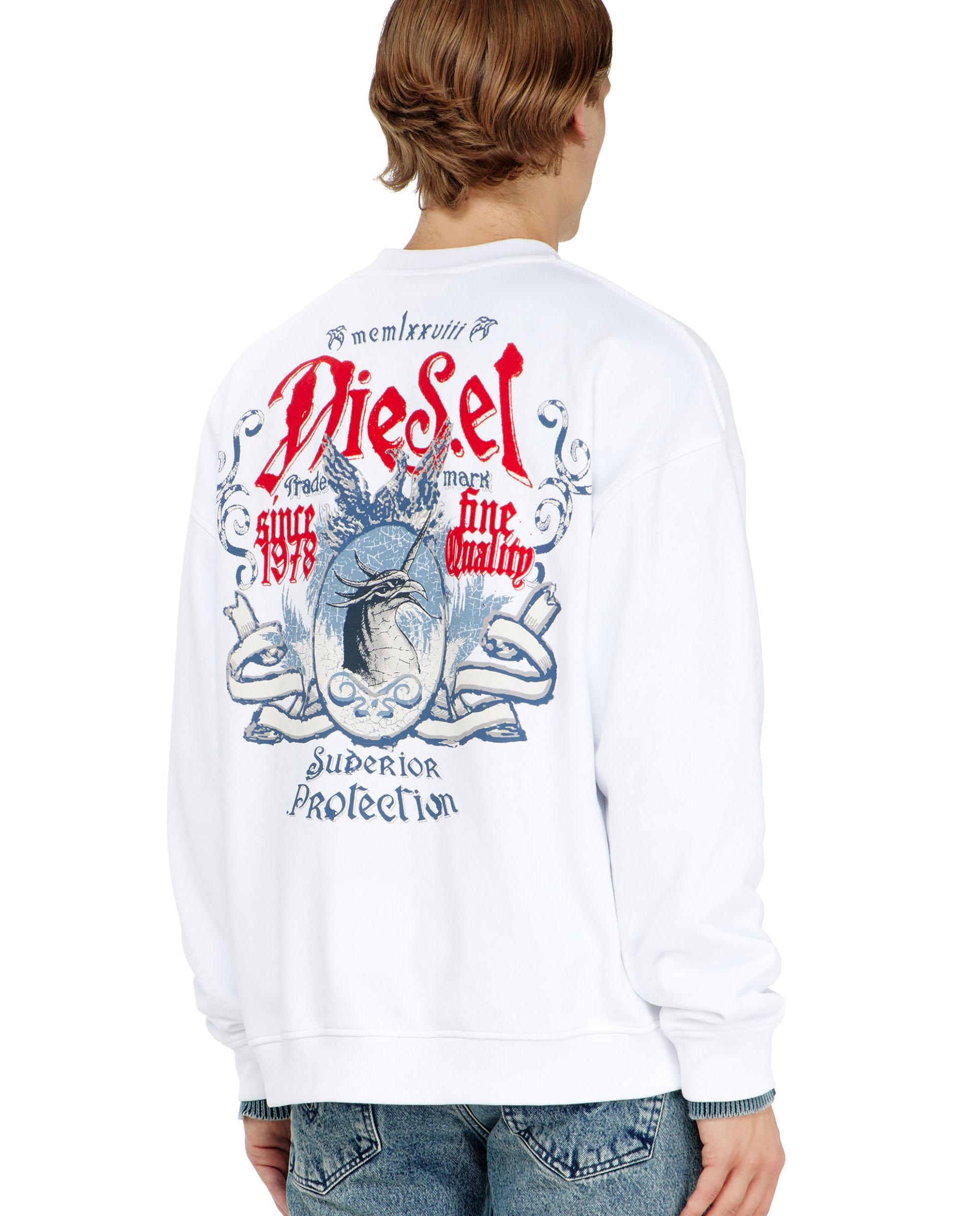 Sudadera de hombre de algodón con gráficos flocados - Diesel - Blanco Blanco-2