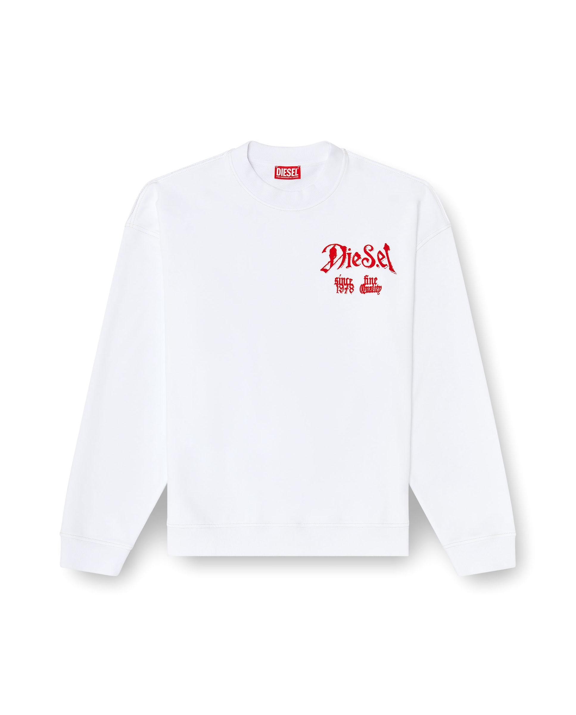 Sudadera de hombre de algodón con gráficos flocados - Diesel - Blanco Blanco-4