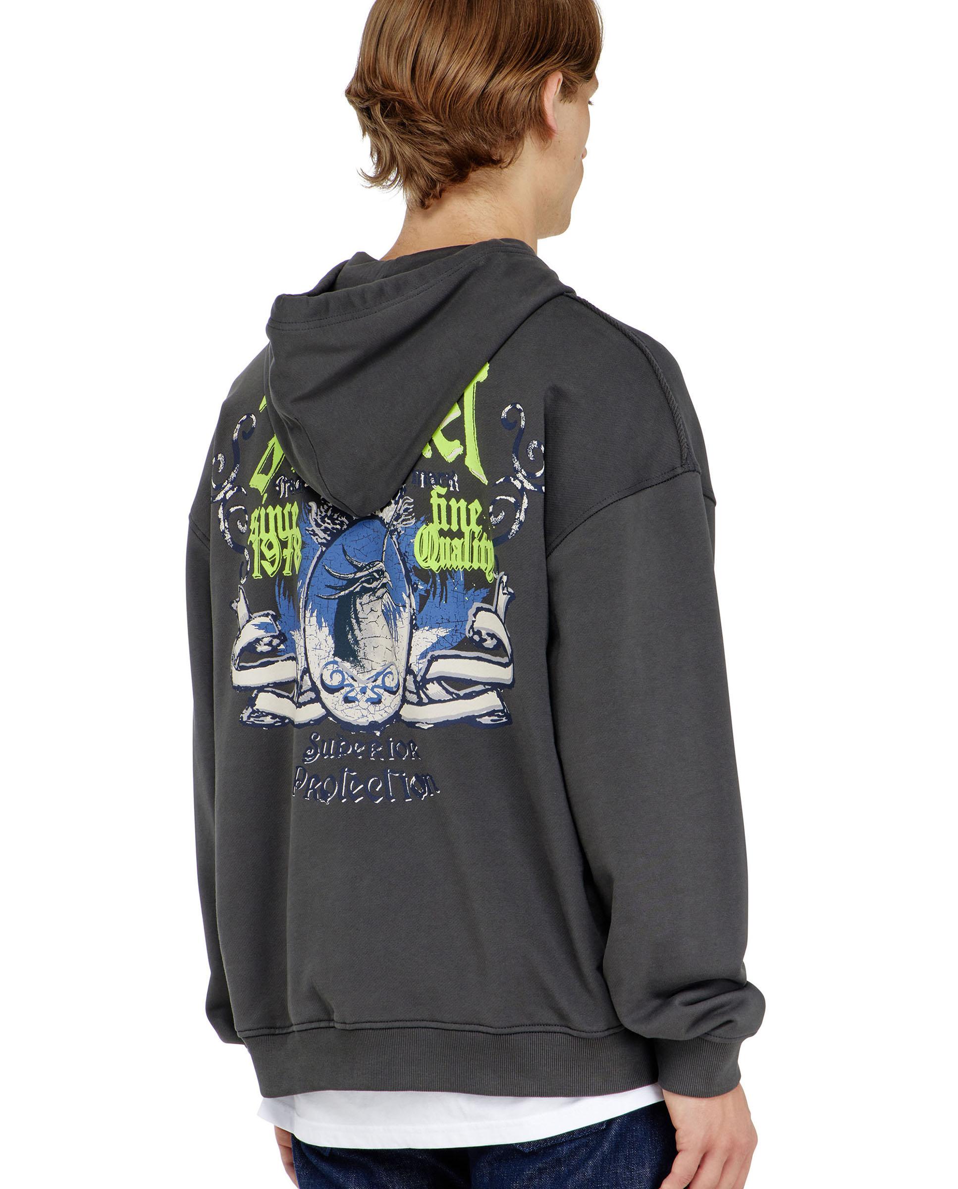 Sudadera de hombre con capucha de algodón con gráficos flocados - Diesel - Negro Negro-2