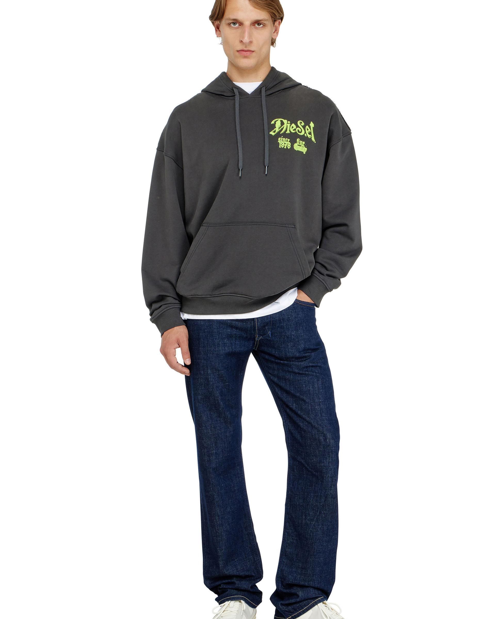 Sudadera de hombre con capucha de algodón con gráficos flocados - Diesel - Negro Negro-3