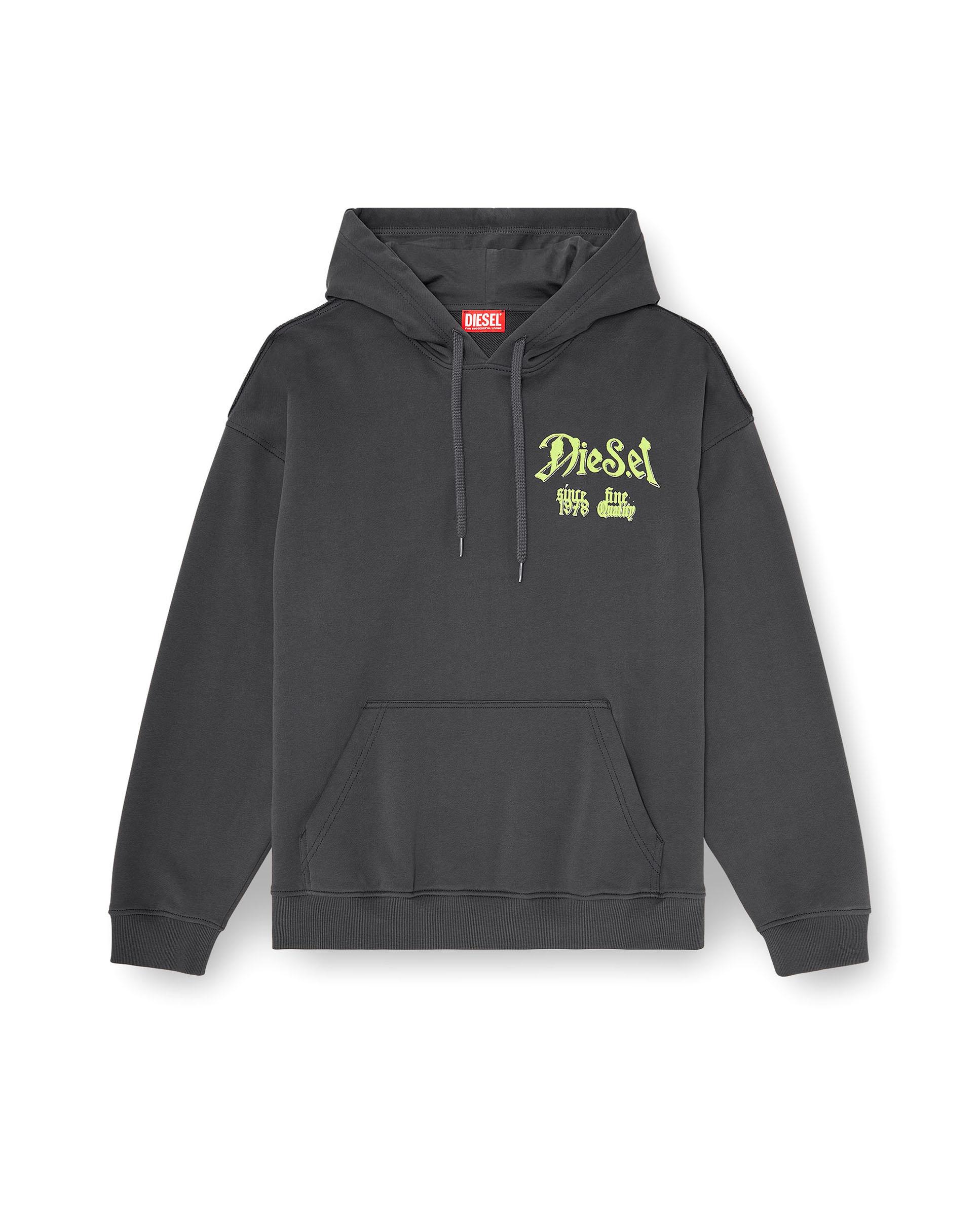 Sudadera de hombre con capucha de algodón con gráficos flocados - Diesel - Negro Negro-4