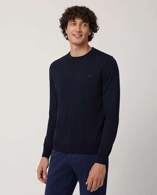 Imagen 0 de Jersey de hombre color azul marino con cuello redondo de lana merino