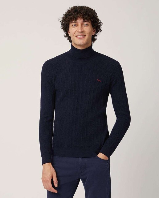 Imagen 0 de Jersey de hombre color azul marino con cuello alto y diseño 3D