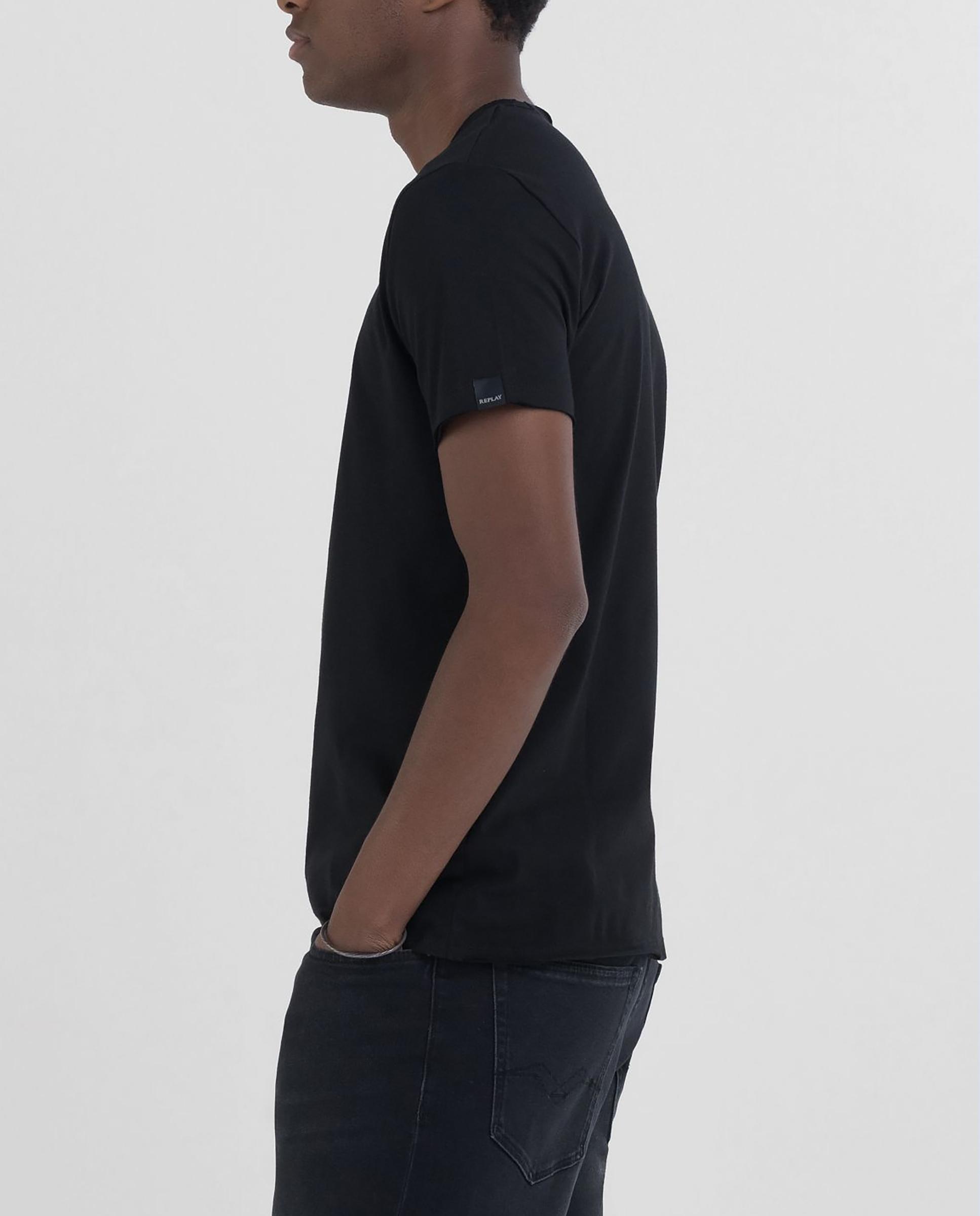Camiseta de hombre de algodón de manga corta - Replay - Negro Negro-3
