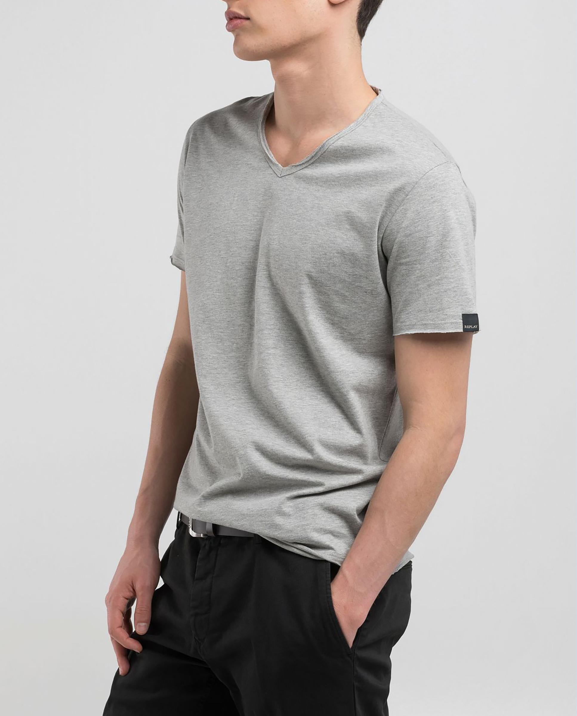Camiseta de hombre de algodón de manga corta - Replay - Gris Gris-3
