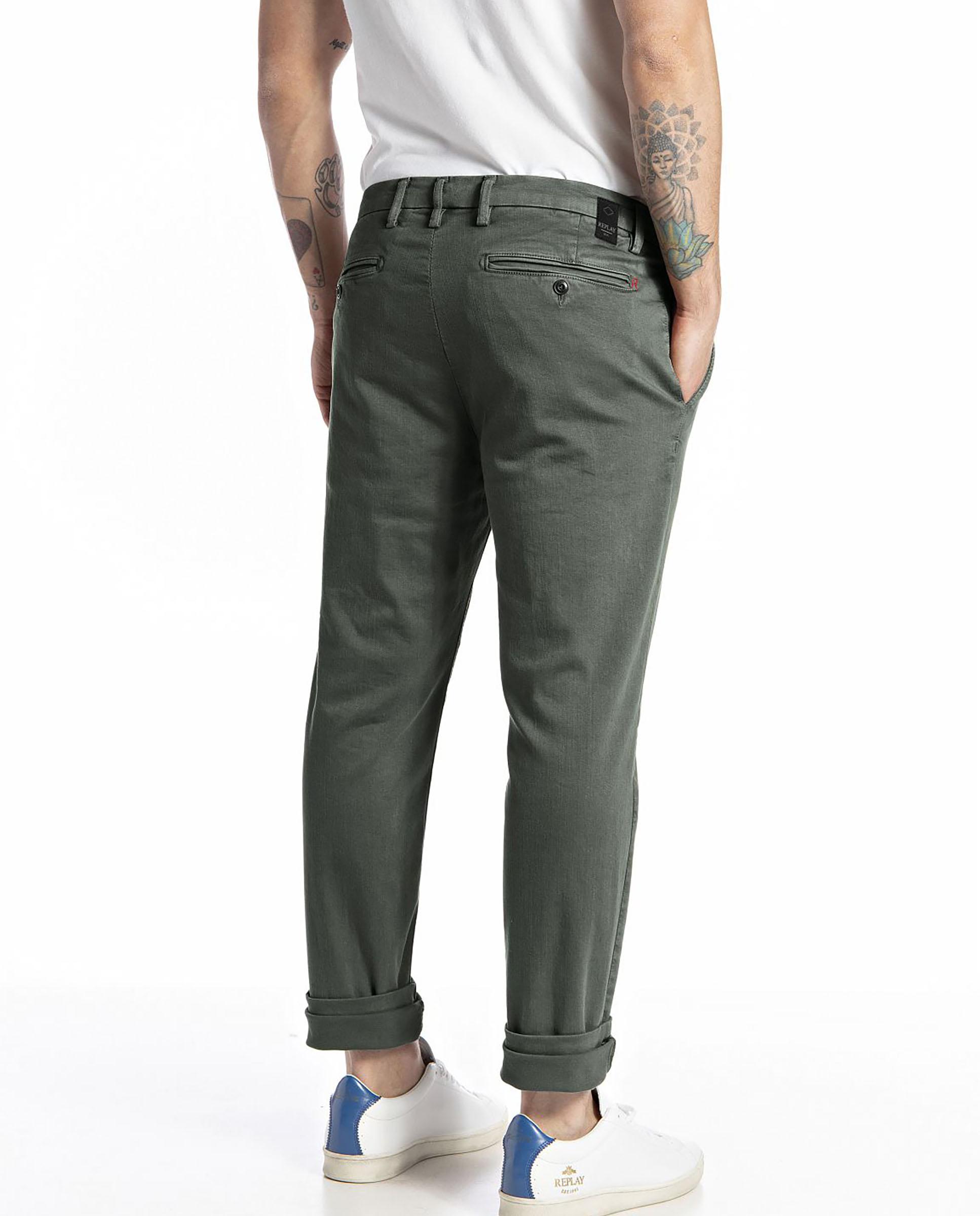 Chino de hombre slim fit con dos bolsillos franceses - Replay - Verde Verde-2