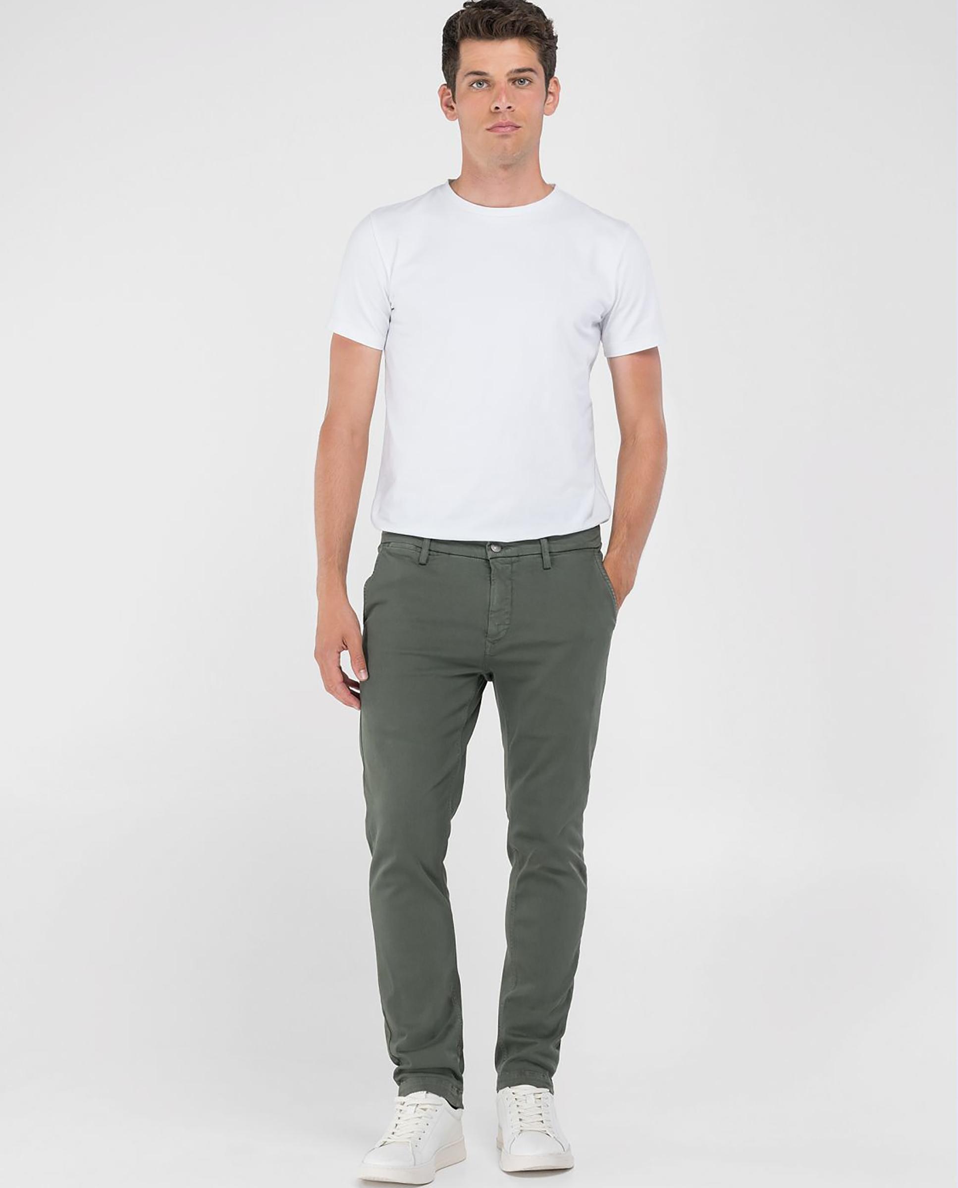 Chino de hombre slim fit con dos bolsillos franceses - Replay - Verde oscuro Verde oscuro-1