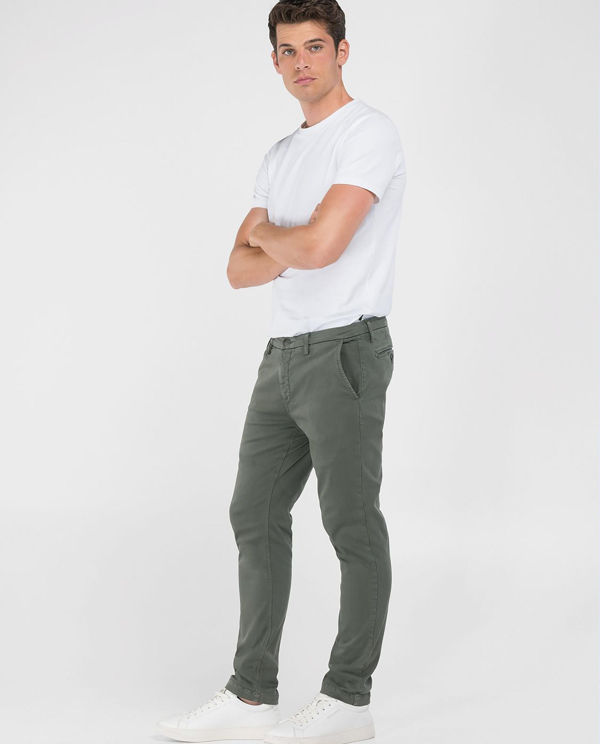 Chino de hombre slim fit con dos bolsillos franceses - Replay - Verde oscuro Verde oscuro-2