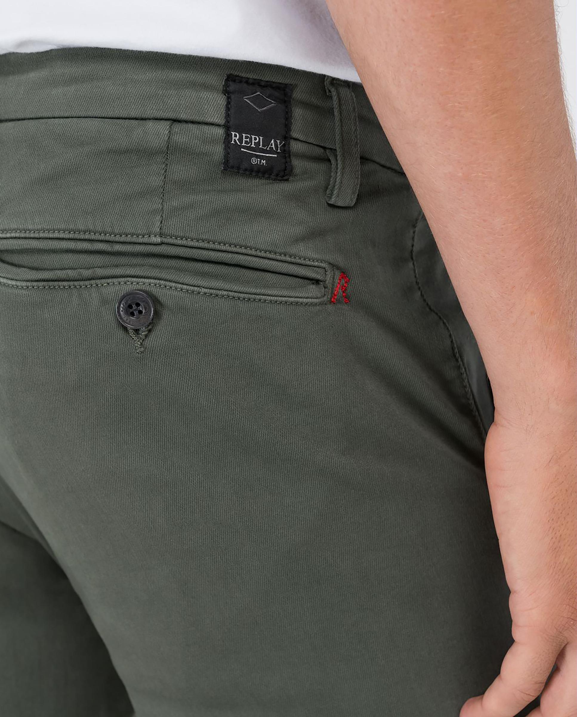 Chino de hombre slim fit con dos bolsillos franceses - Replay - Verde oscuro Verde oscuro-5