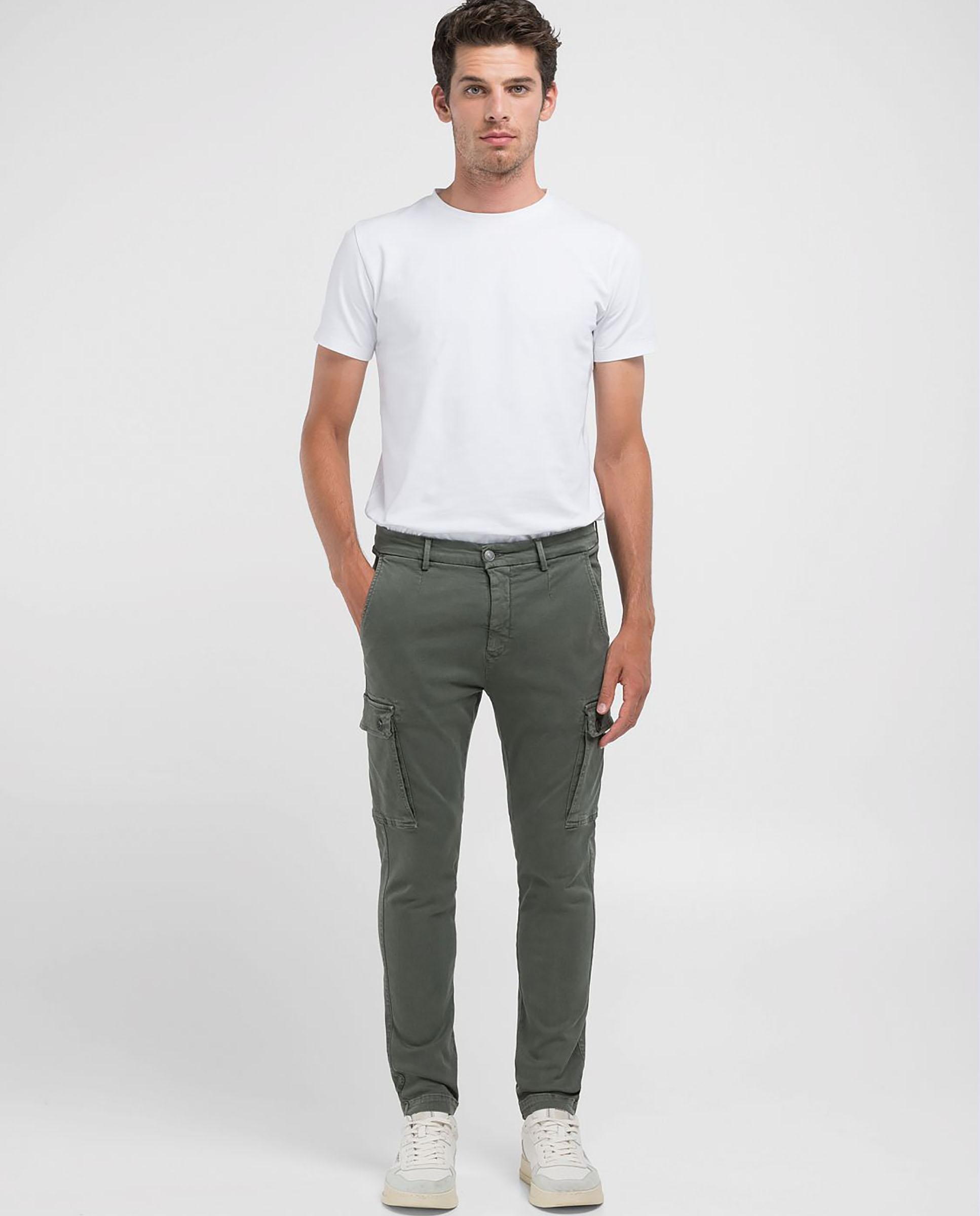 Pantalón cargo de hombre slim fit con dos bolsillos franceses - Replay - Verde oscuro Verde oscuro-1