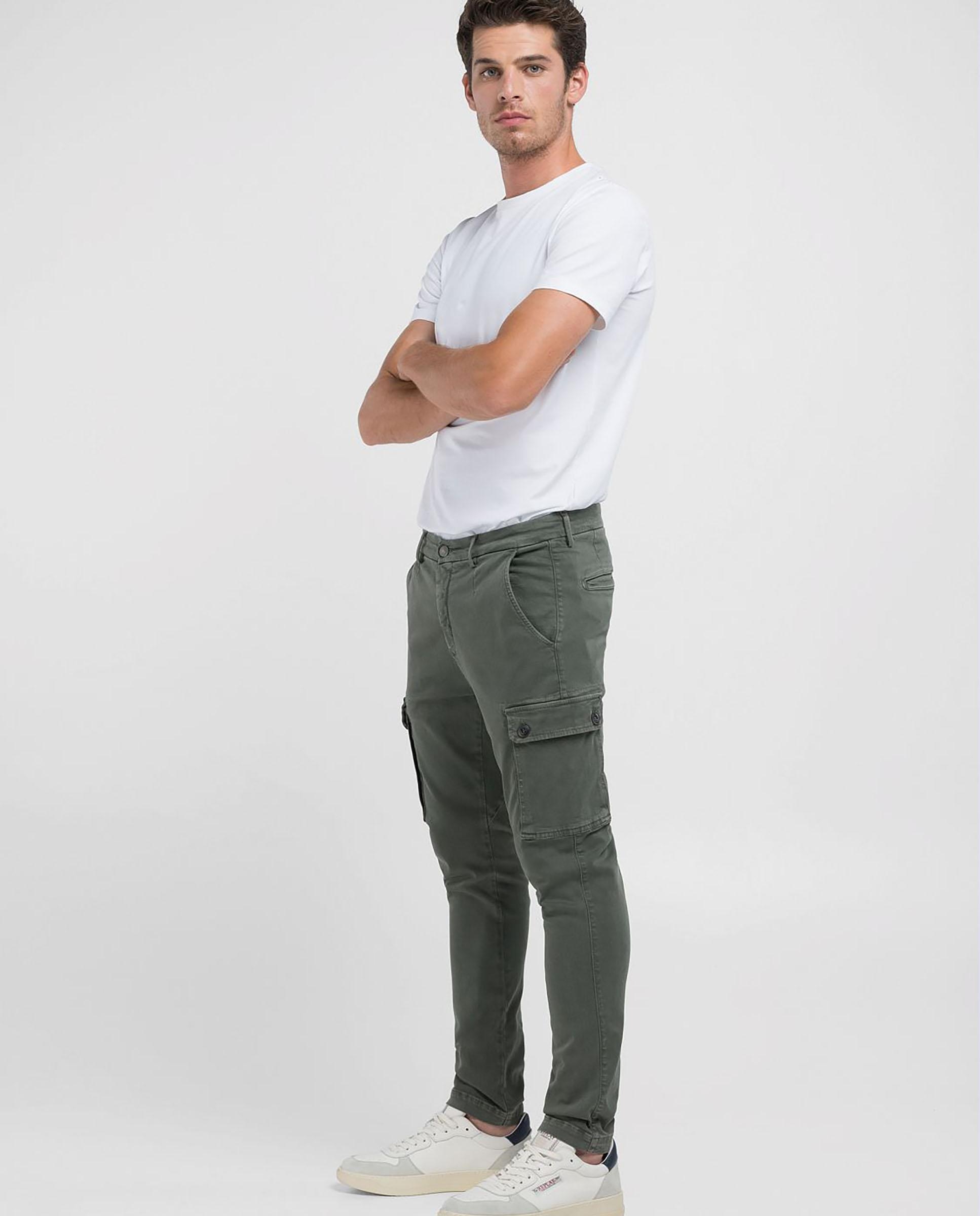 Pantalón cargo de hombre slim fit con dos bolsillos franceses - Replay - Verde oscuro Verde oscuro-2