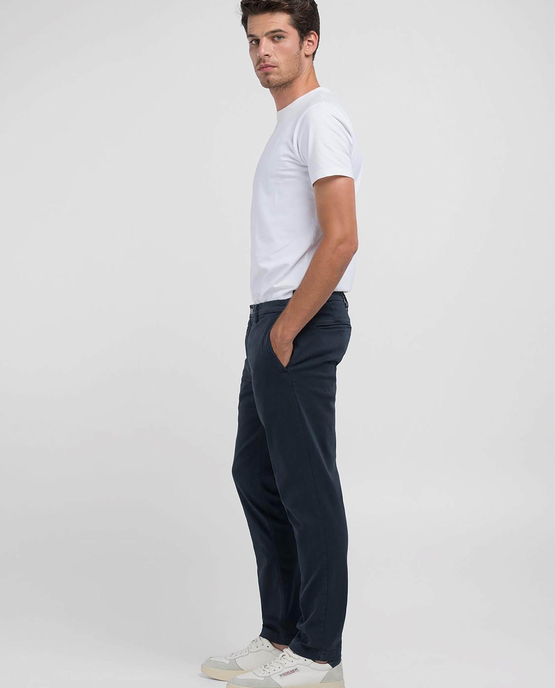 Chino de hombre regular fit con dos bolsillos franceses - Replay - Azul marino Azul marino-2