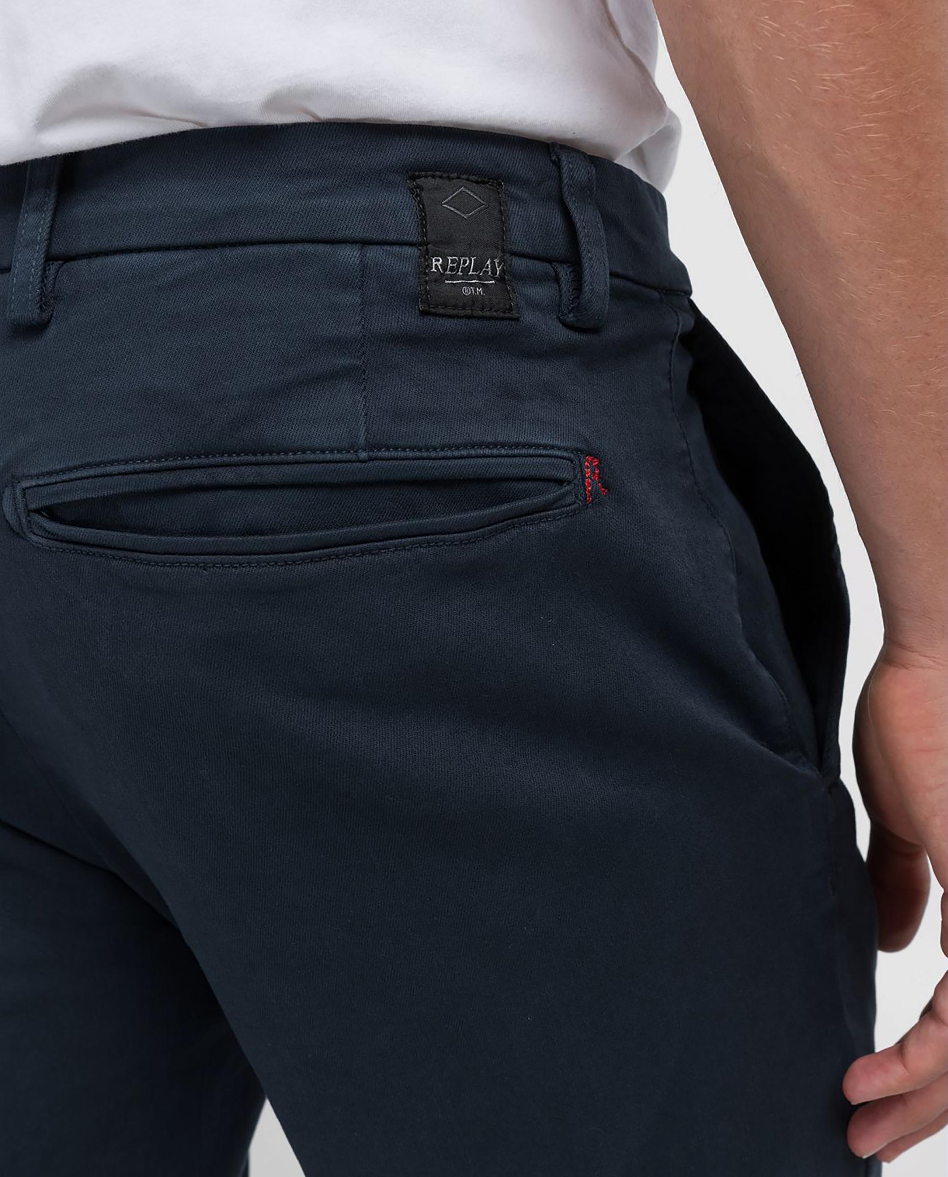 Chino de hombre regular fit con dos bolsillos franceses - Replay - Azul marino Azul marino-5
