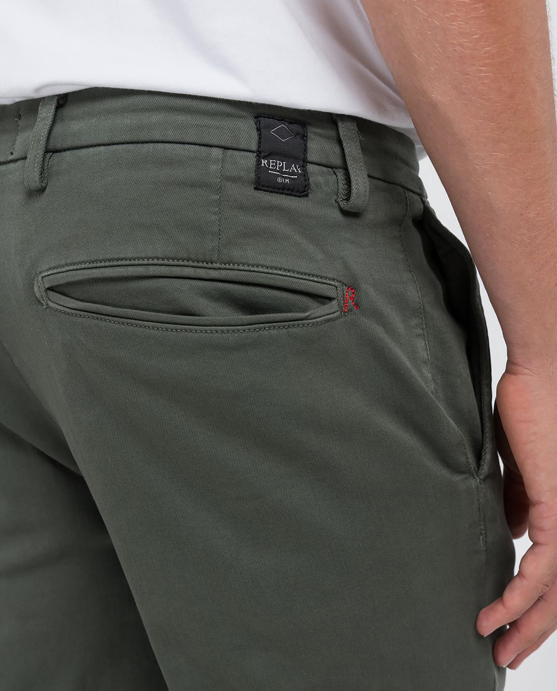 Chinos de hombre regular elásticos - Replay - Verde militar Verde militar-5