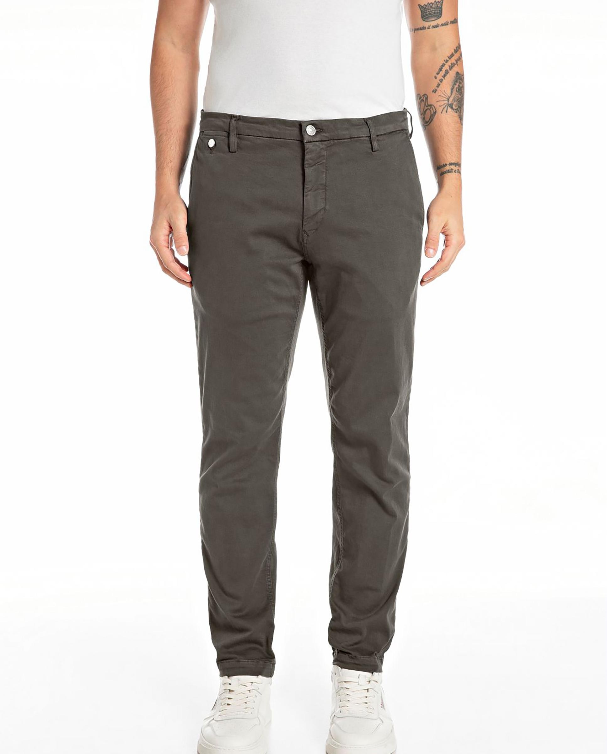 Chinos de hombre regular elásticos - Replay - Gris Gris-1