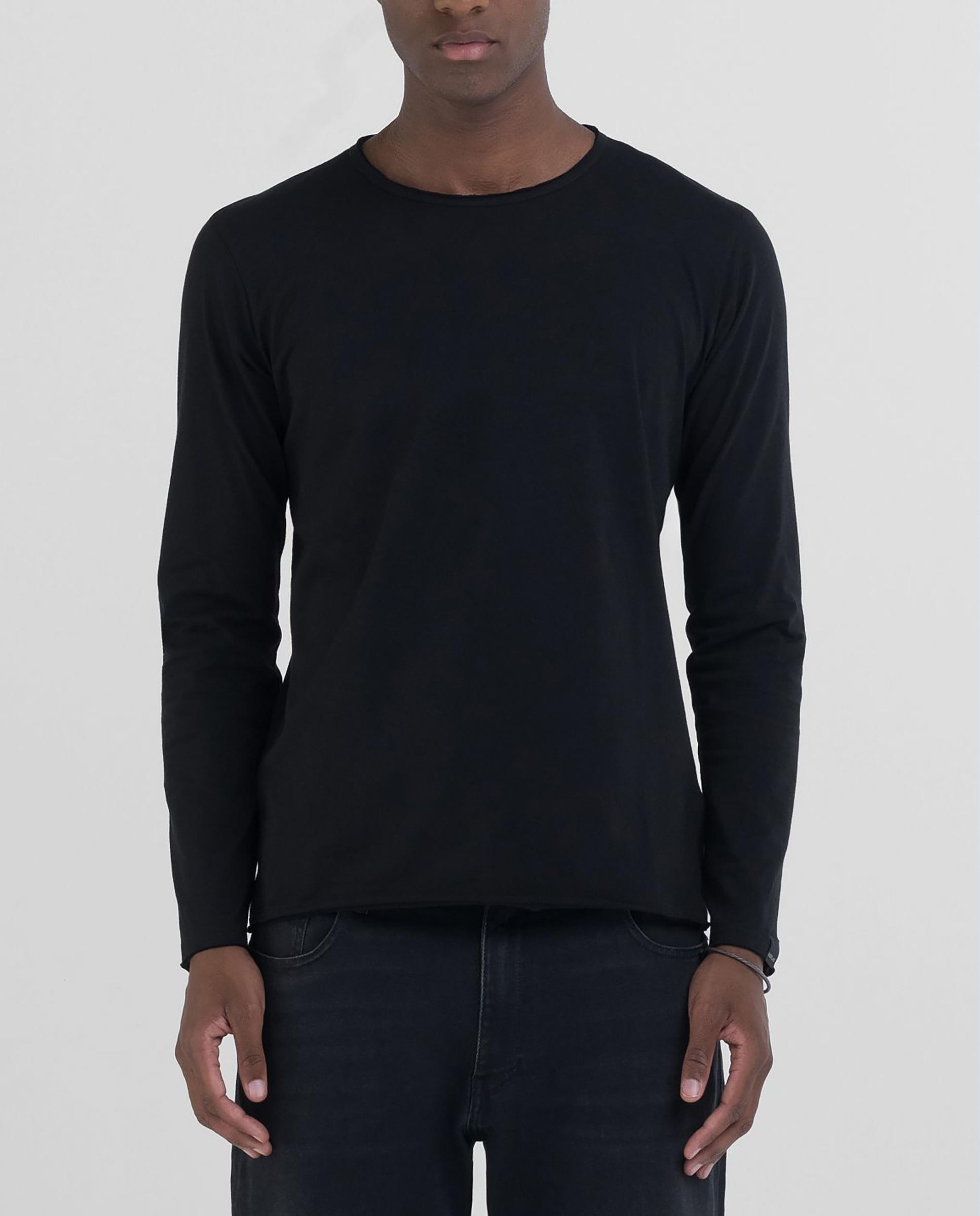 Imagen 0 de Camiseta de hombre de algodón de manga larga Negro