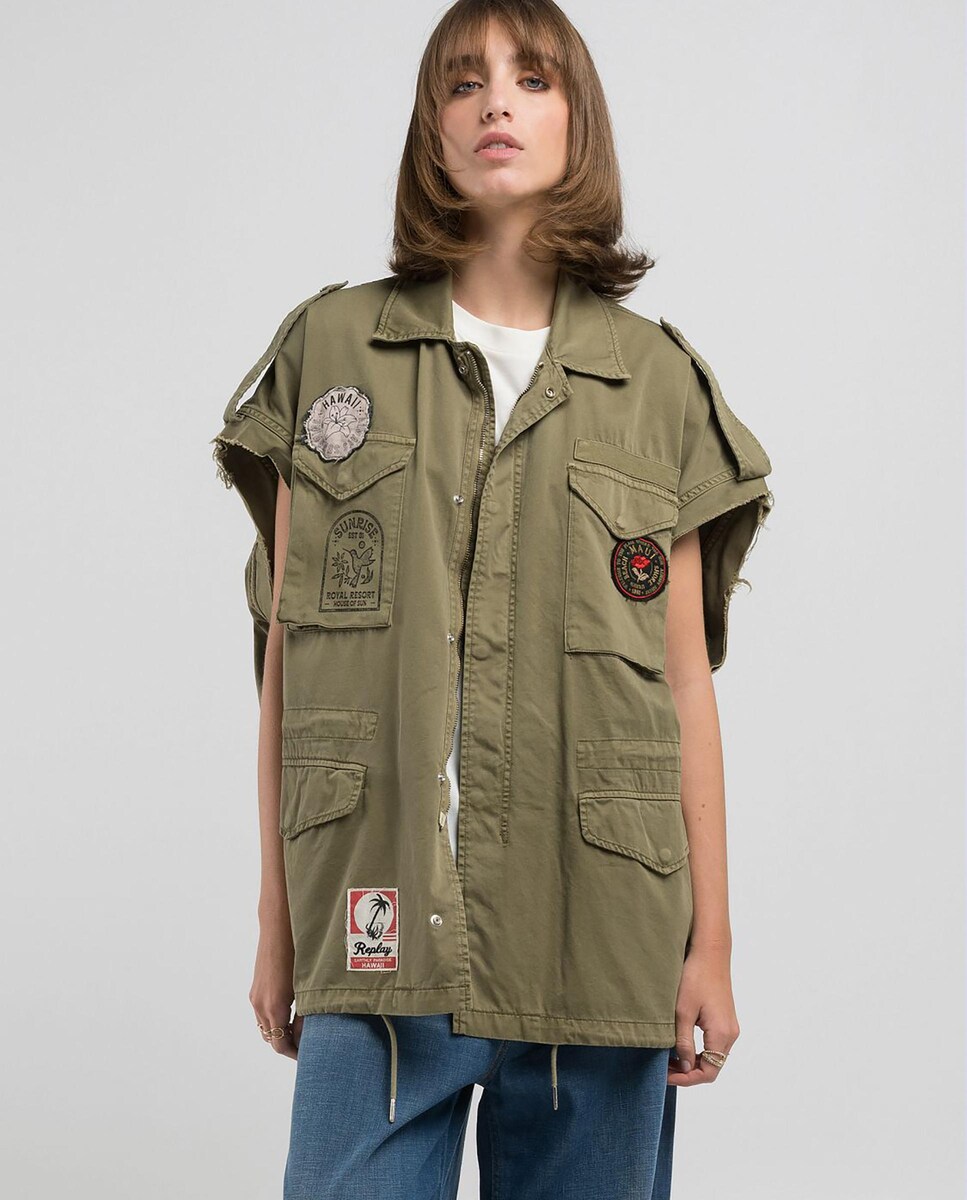 Con Parches Camisa Verde Replay Camisa De Mujer Ancha De Manga