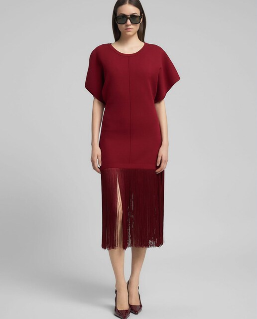 Imagen 0 de Vestido midi de manga corta con flecos