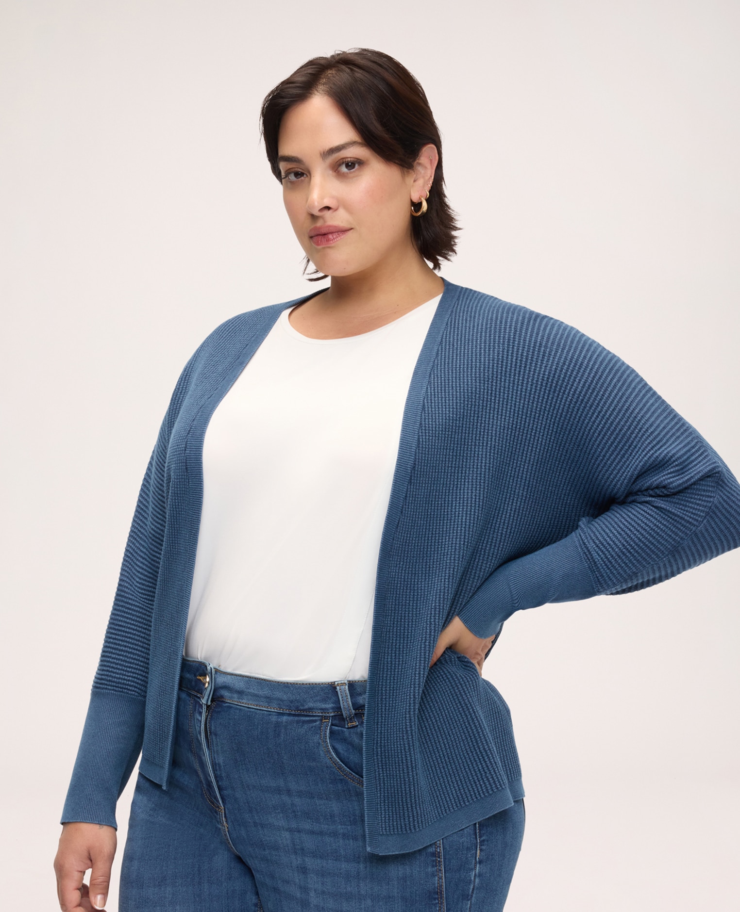 Chaqueta de mujer de punto efecto denim ajuste kimono para el máximo confort - Fiorella Rubino - Azul Azul-1