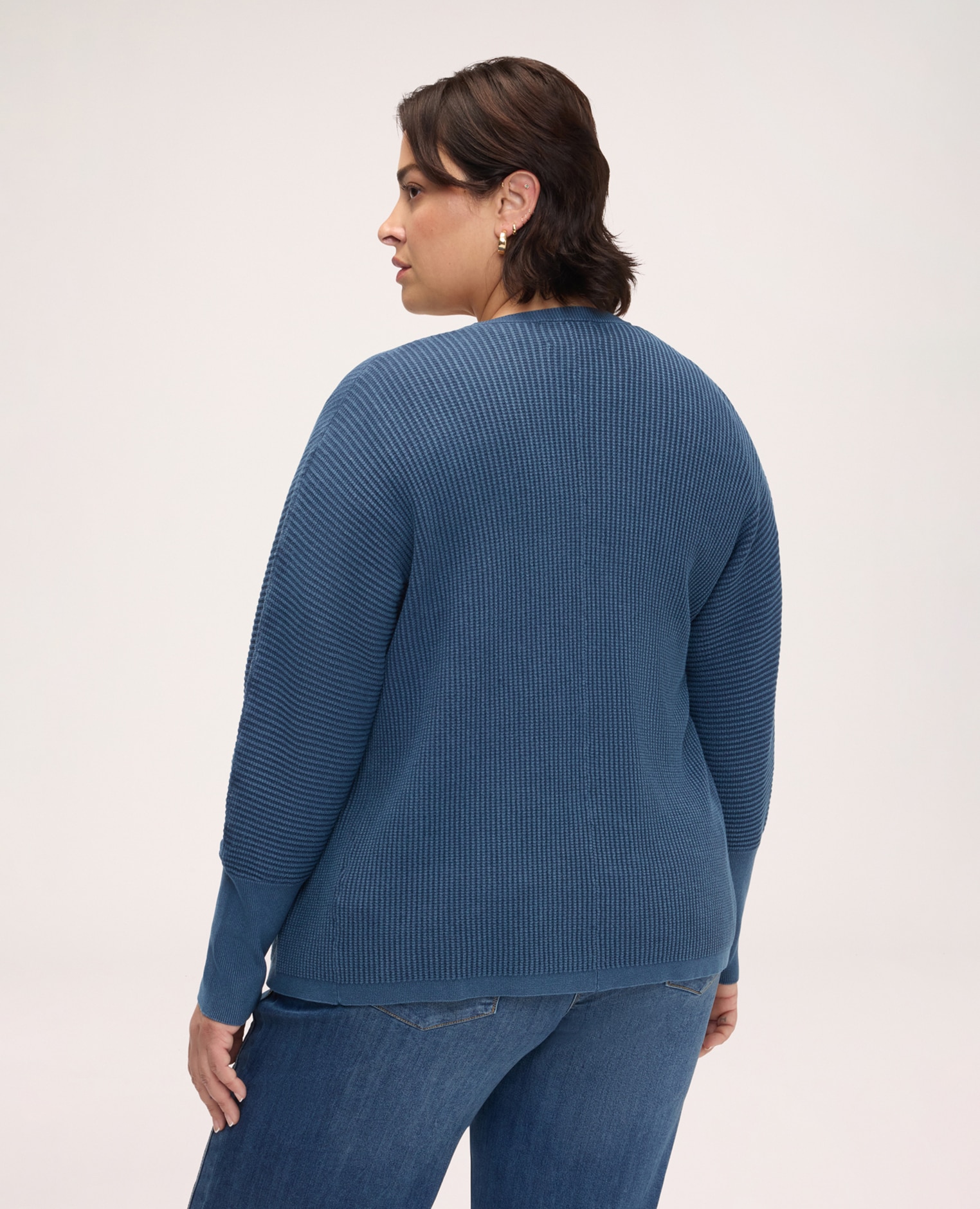 Chaqueta de mujer de punto efecto denim ajuste kimono para el máximo confort - Fiorella Rubino - Azul Azul-2