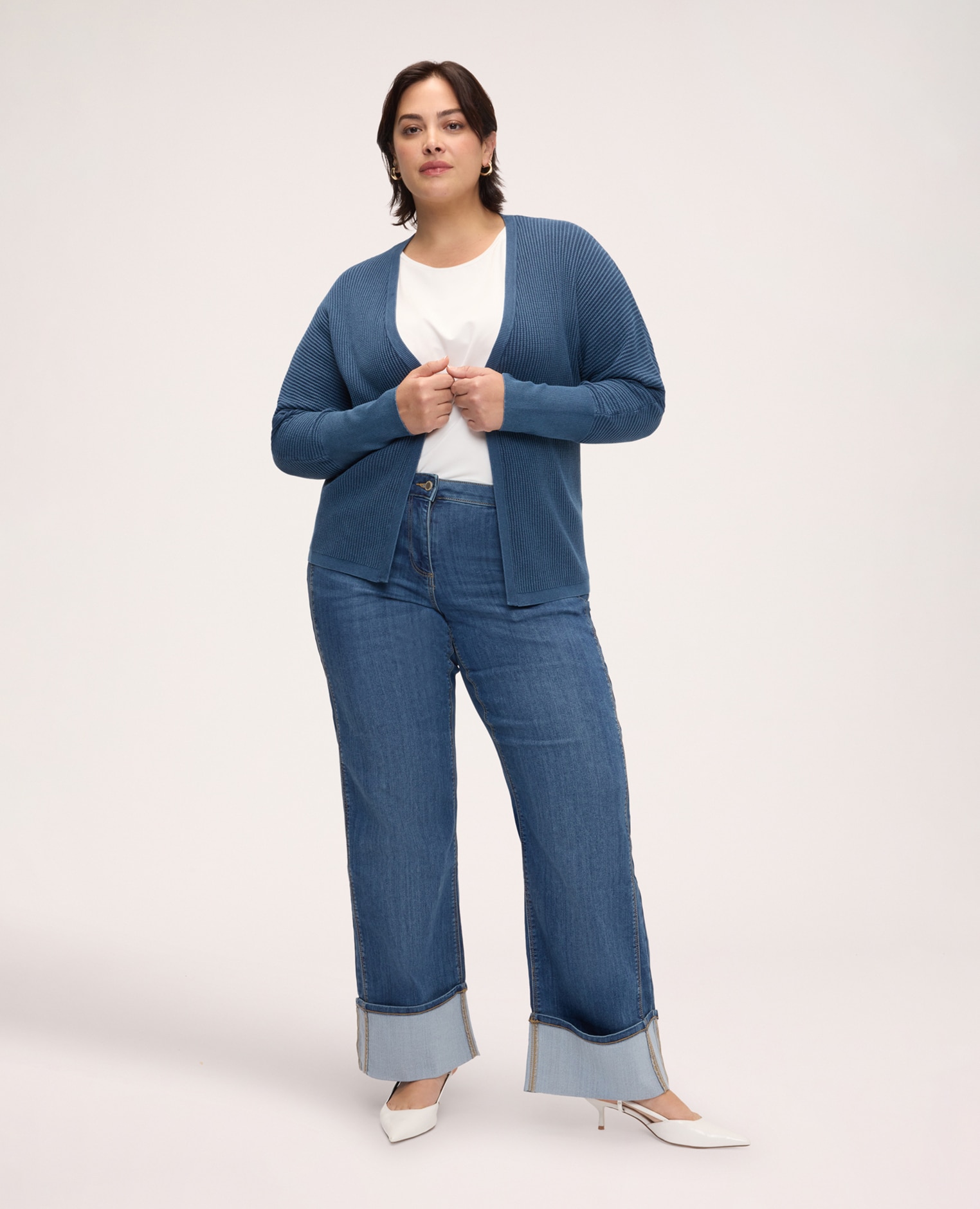 Chaqueta de mujer de punto efecto denim ajuste kimono para el máximo confort - Fiorella Rubino - Azul Azul-3