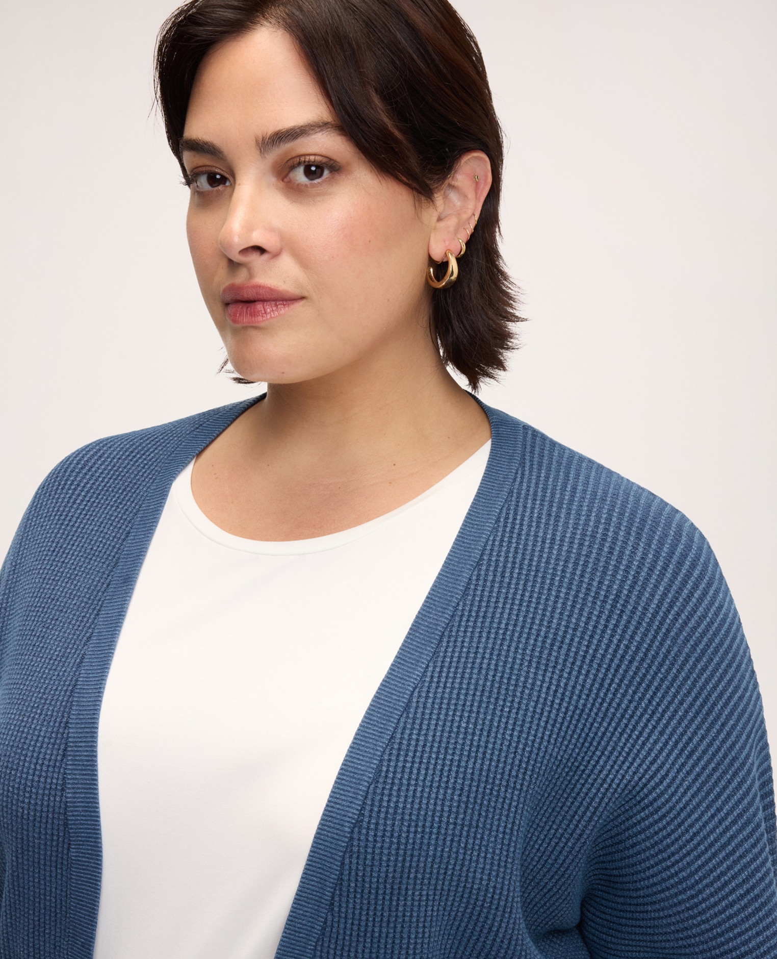 Chaqueta de mujer de punto efecto denim ajuste kimono para el máximo confort - Fiorella Rubino - Azul Azul-4