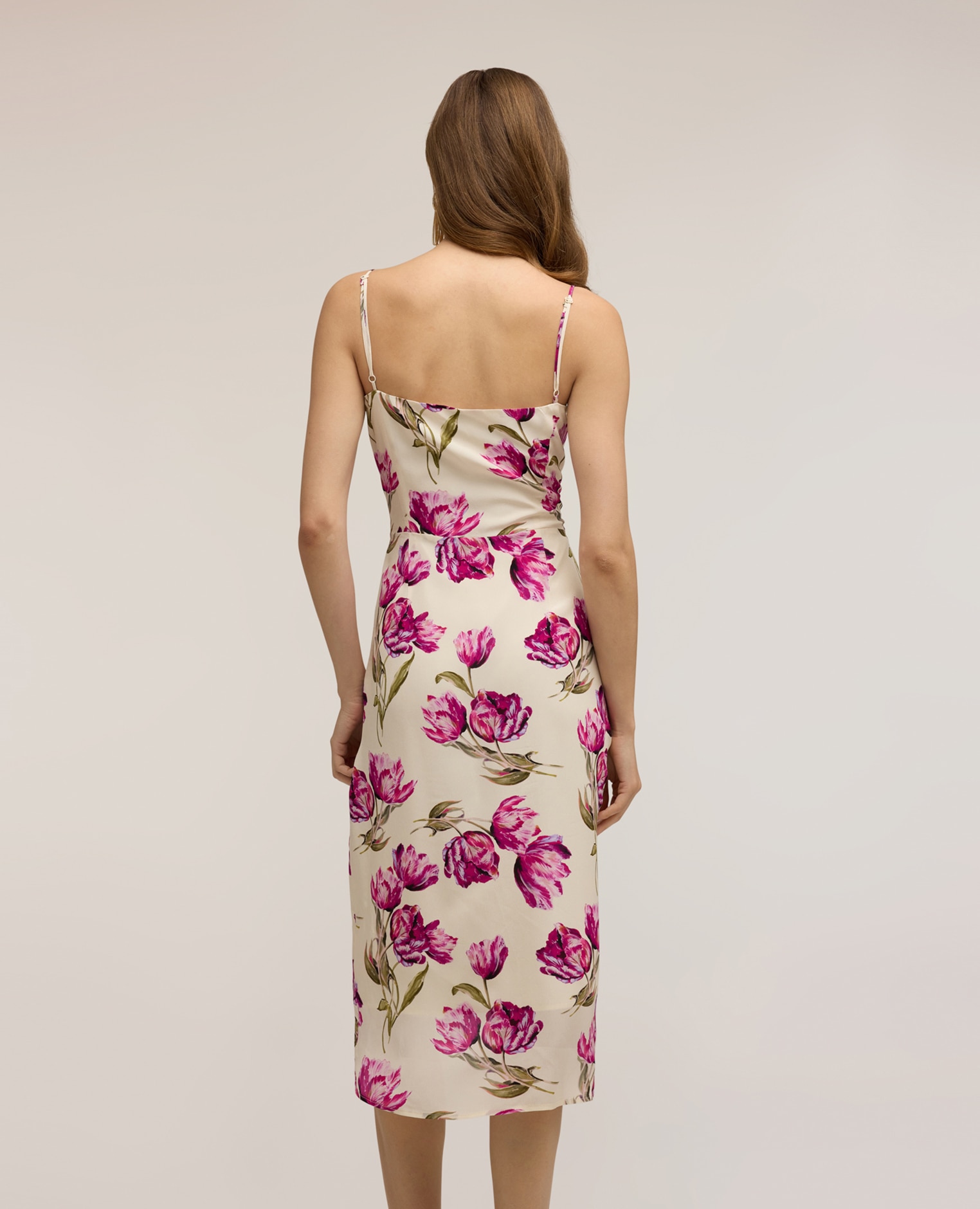 Vestido tubo floral con drapeados modelo con drapeado lateral cierre con cremallera - Motivi - Fucsia Fucsia-2