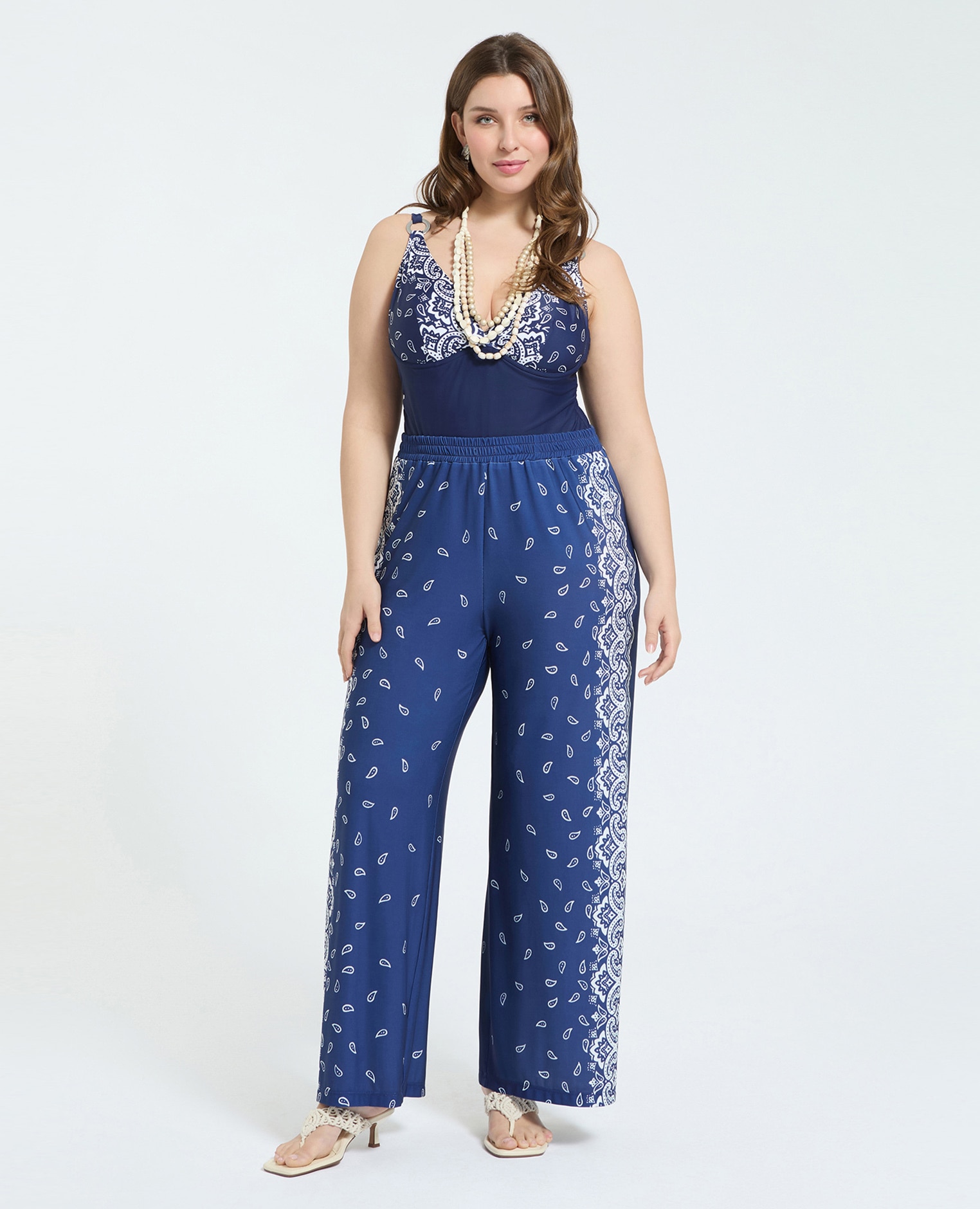 Fiorella Rubino - Pantalones de mujer wide leg estampado bandana ajuste ancho con cierre de banda elástica en la cintura para el máximo confort.