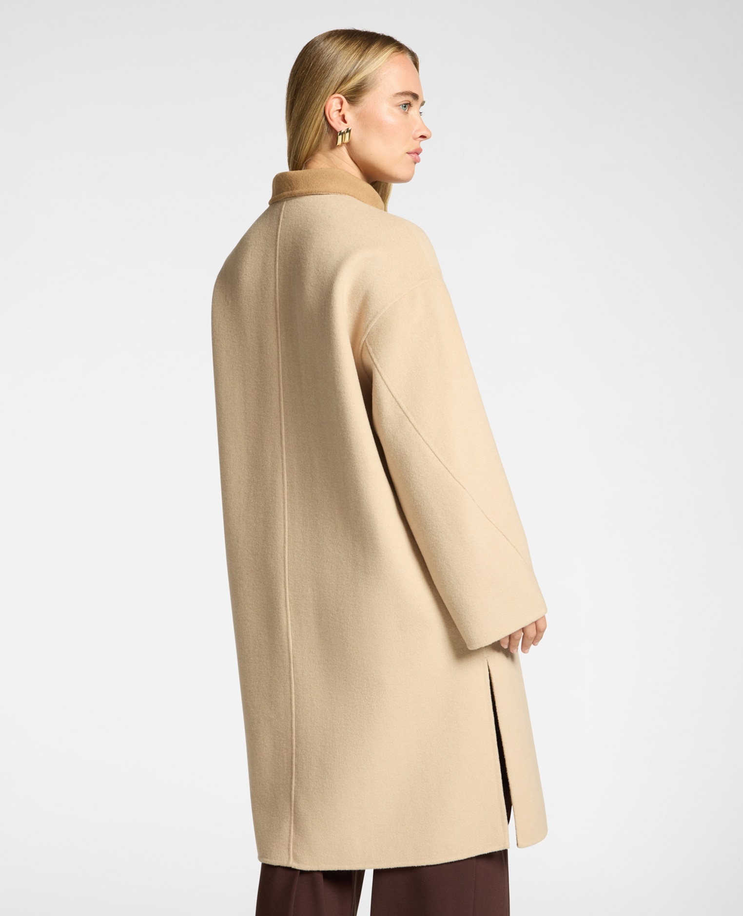 Abrigo de mujer en doble mezcla de lana cuello alto con cierre de botones ajuste regular - Elena Miró - Beige Beige-2